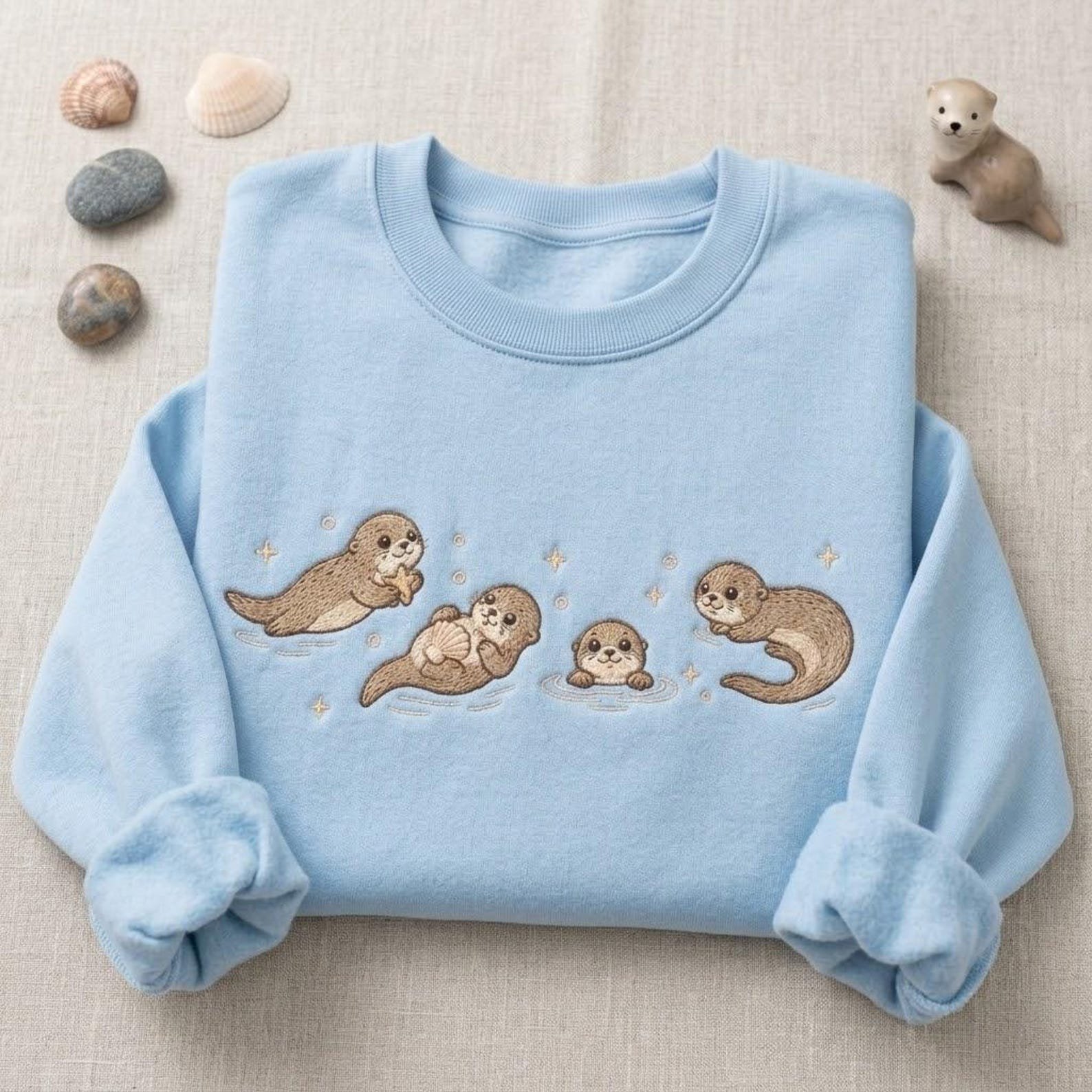 Seal Embroidered Sweatshirt, Marine Life Embroidery Sweater, Funny Otters Shirt, Funny Gift Tee, Marine Life Lovers Shirt 2