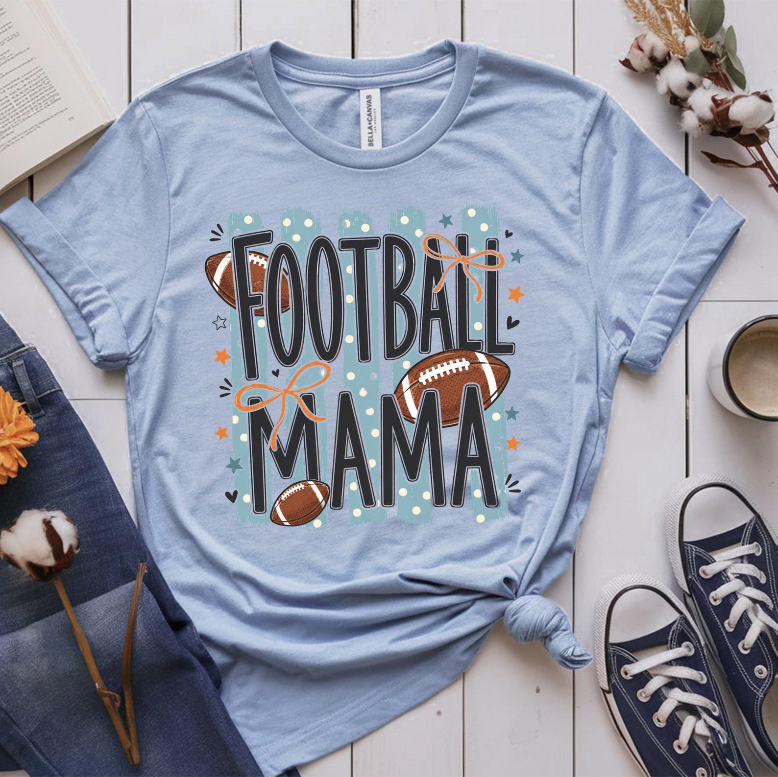Football Mama Shirt, Coquette Bows And Striped Graphic Sweatshirt For Game Day Tailgate Outfit 6