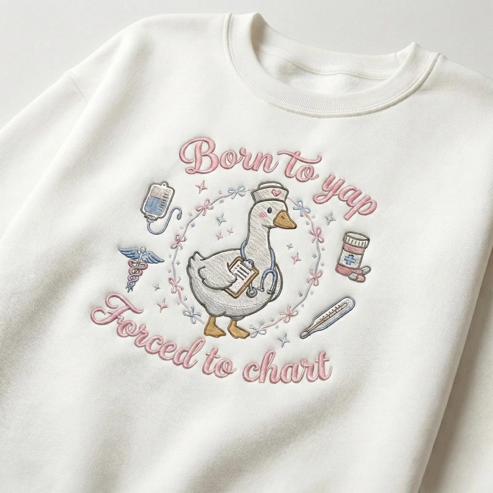 Embroidered Funny Silly Goose Sweater, Born to Yap Forced to Chart Shirt, Nursing Student T-Shirt, ER Nurse, RN Tee, Gift For Medical Staff 2