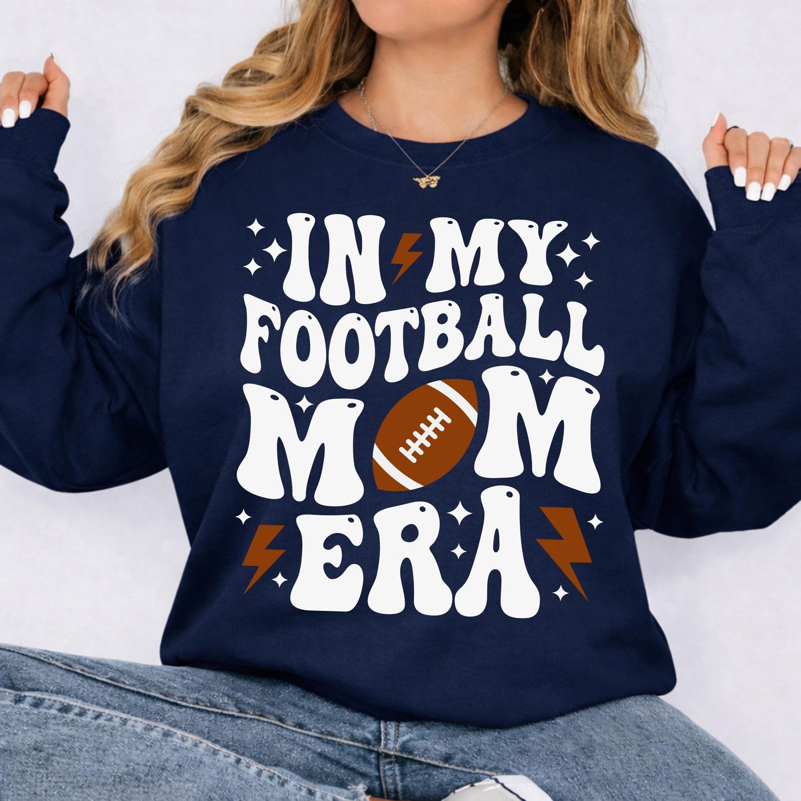 Retro In My Football Mom Era Shirt , Wavy Typography And Graphic Game Day Sweatshirt 2