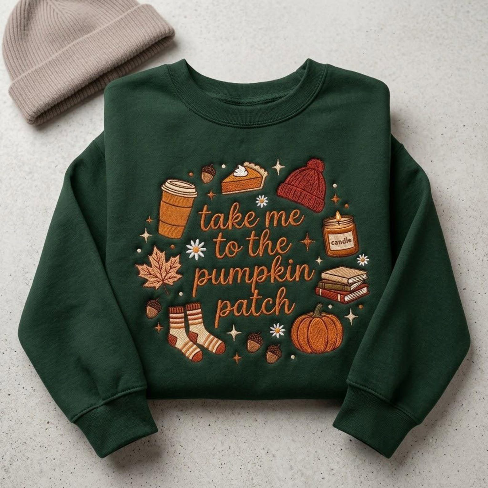 Fall Embroidered Sweatshirt, Take Me to the Pumpkin Patch Crewneck, Cozy Autumn Pullover, Coffee Lover Apparel, Harvest Season Outfit 1