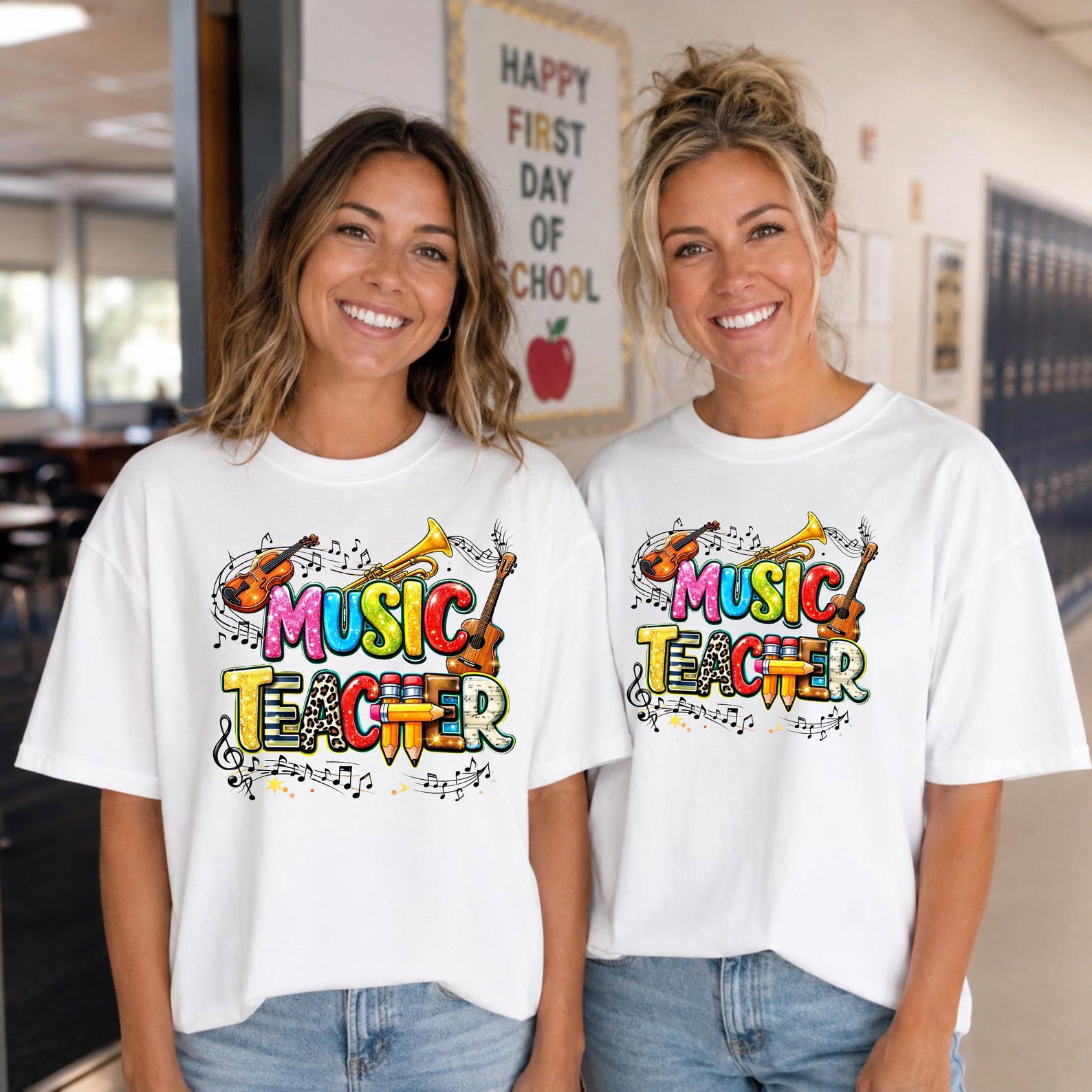 Colorful Music Teacher Sweatshirt, Musical Instruments Graphics Shirt For School Educators 2