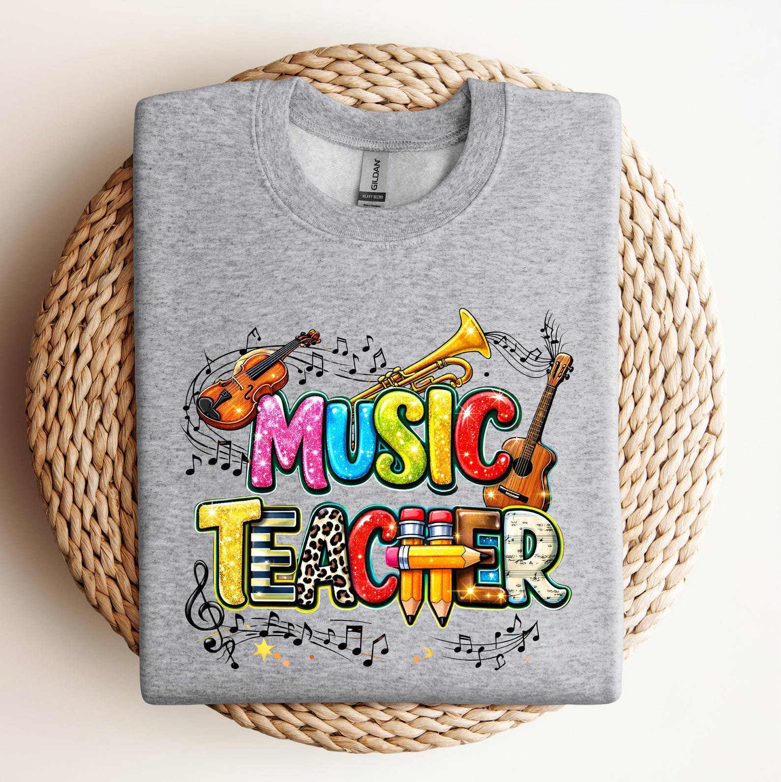 Colorful Music Teacher Sweatshirt, Musical Instruments Graphics Shirt For School Educators 6