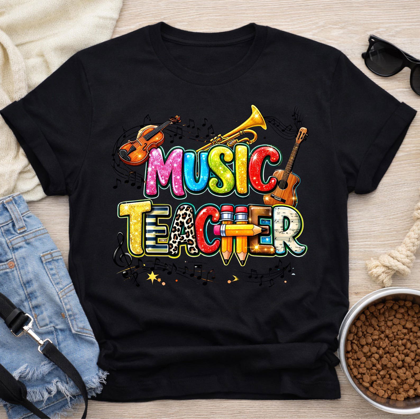 Colorful Music Teacher Sweatshirt, Musical Instruments Graphics Shirt For School Educators 7