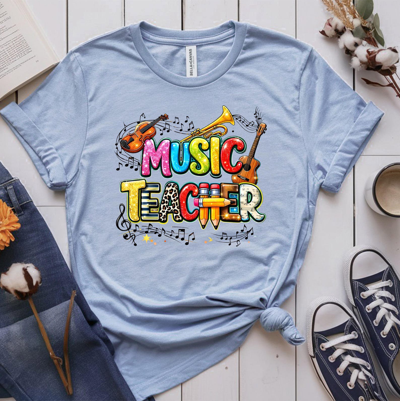 Colorful Music Teacher Sweatshirt, Musical Instruments Graphics Shirt For School Educators 8