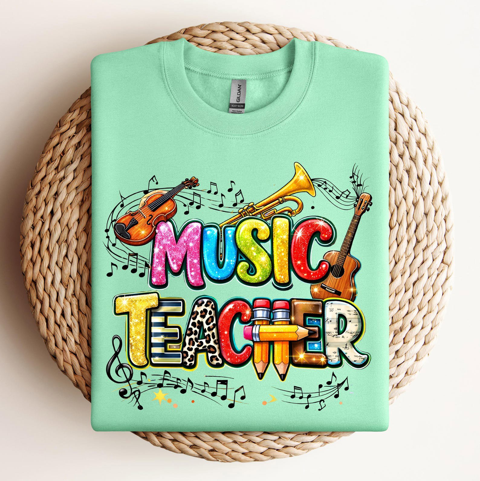 Colorful Music Teacher Sweatshirt, Musical Instruments Graphics Shirt For School Educators 9