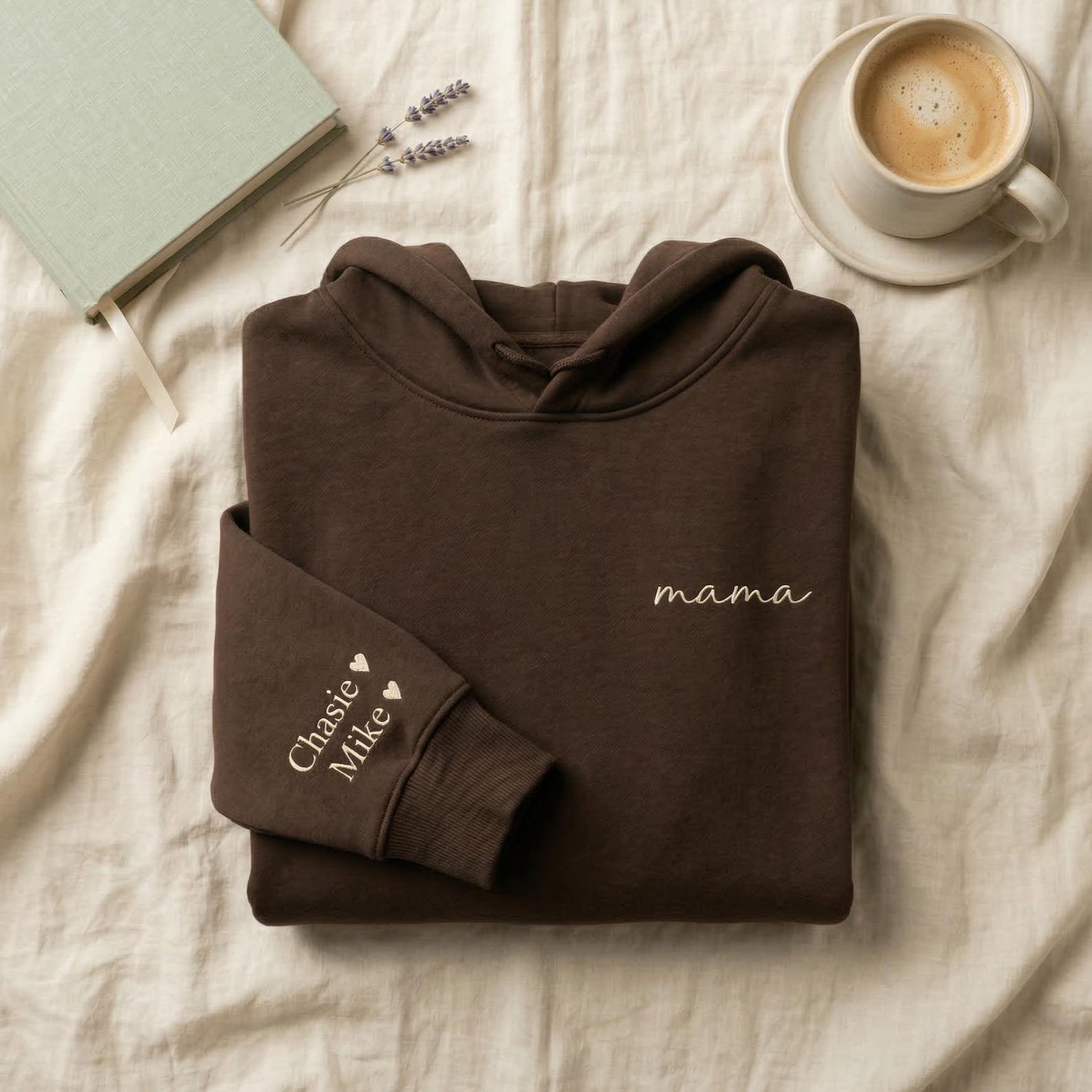 Custom Mama Hoodie with Kids Names on Sleeve, Personalized Embroidered Mom Sweatshirt, Minimalist Mama Gift, Mother's Day Hoodie 1