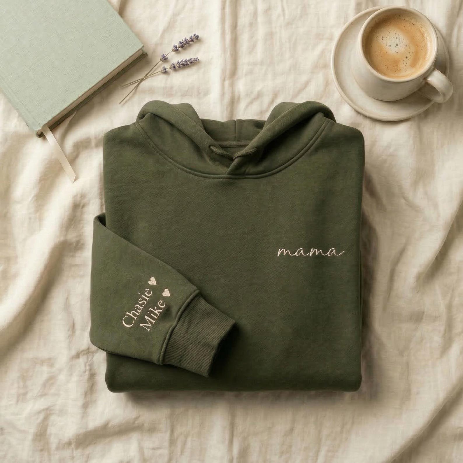 Custom Mama Hoodie with Kids Names on Sleeve, Personalized Embroidered Mom Sweatshirt, Minimalist Mama Gift, Mother's Day Hoodie 2