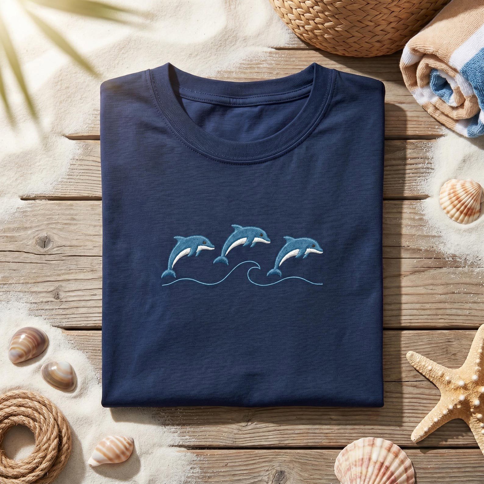 Minimal Dolphin Embroidered Tee, Coastal Beach Shirt, Ocean Lover Gift 2