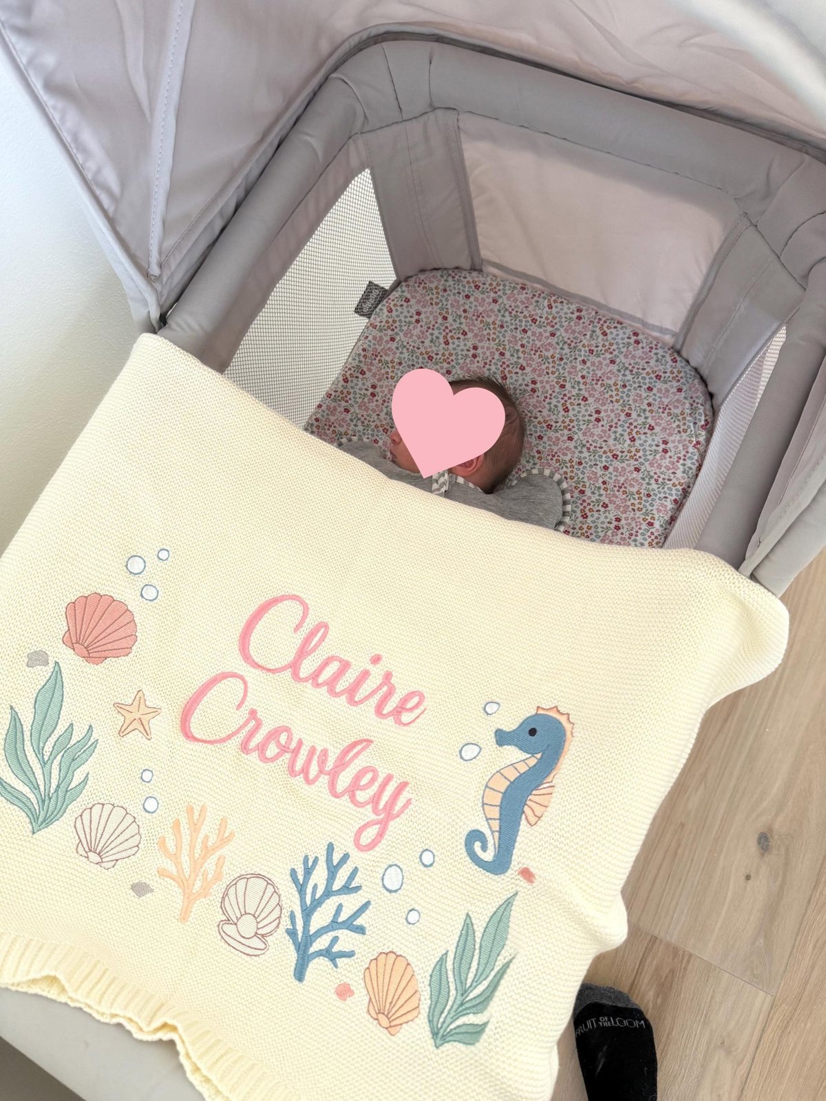 Embroidered Personalized Baby Blanket, Custom Newborn Name Blanket, Ocean Nursery Gift, Baby Shower Keepsake, Seashell Blanket 1