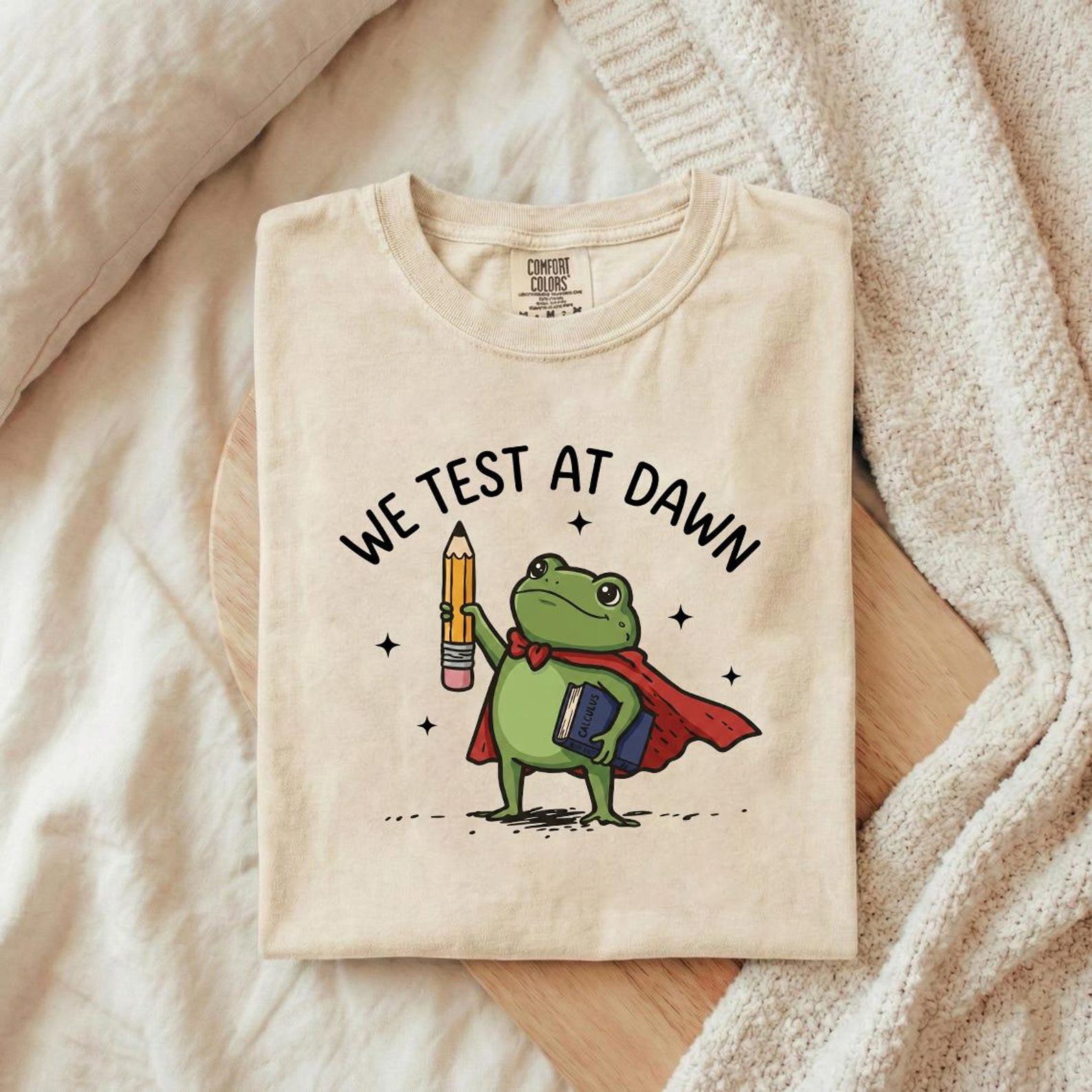 We Test At Dawn TShirt, Back to School Gift, Teacher Student Humor T-Shirt, Funny Student Frog Shirt, Cute School Shirt 1
