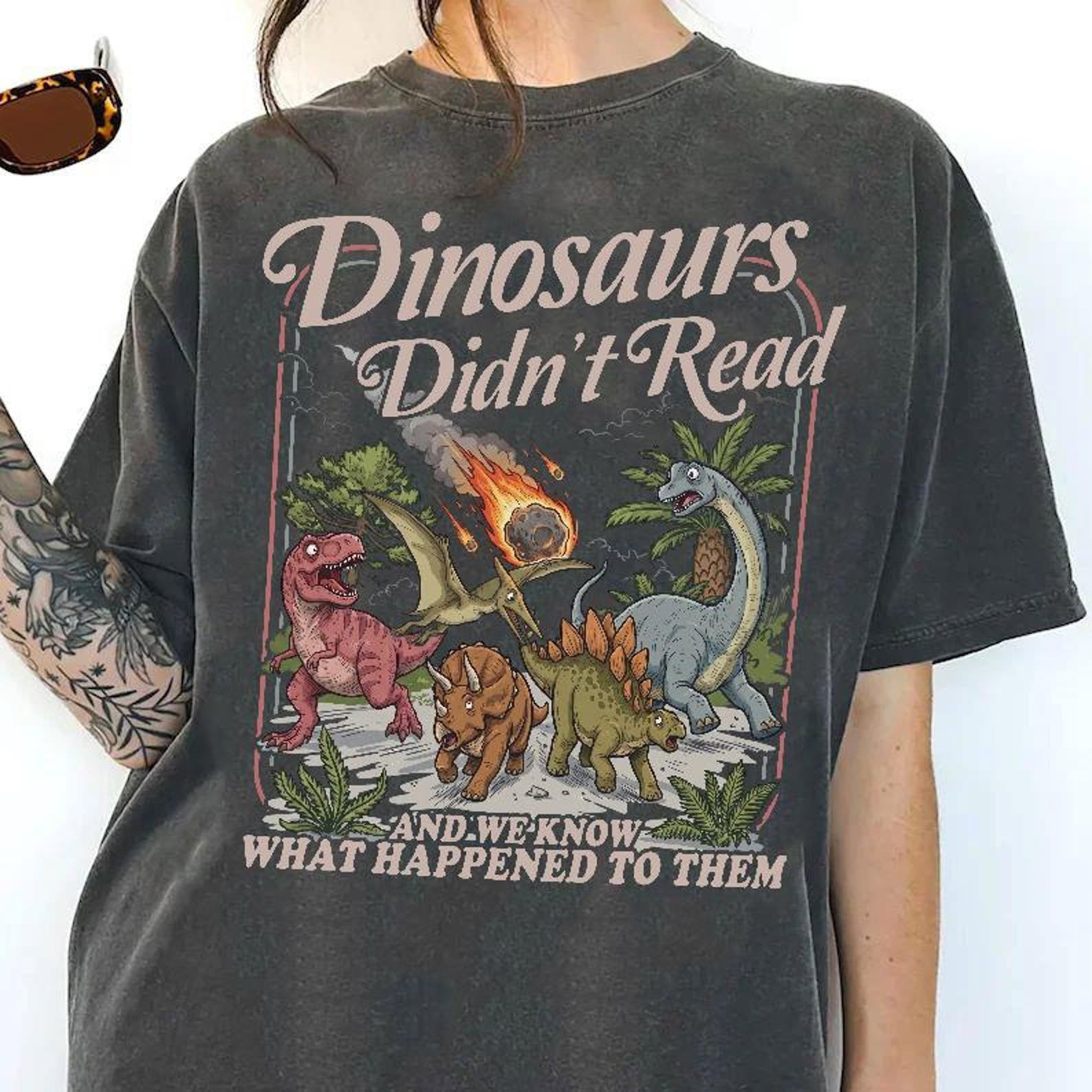 Funny Teacher Shirt Dinosaurs Didn’t Read Tee, Reading Teacher Shirt, Librarian Gift, Classroom Humor Tee 4