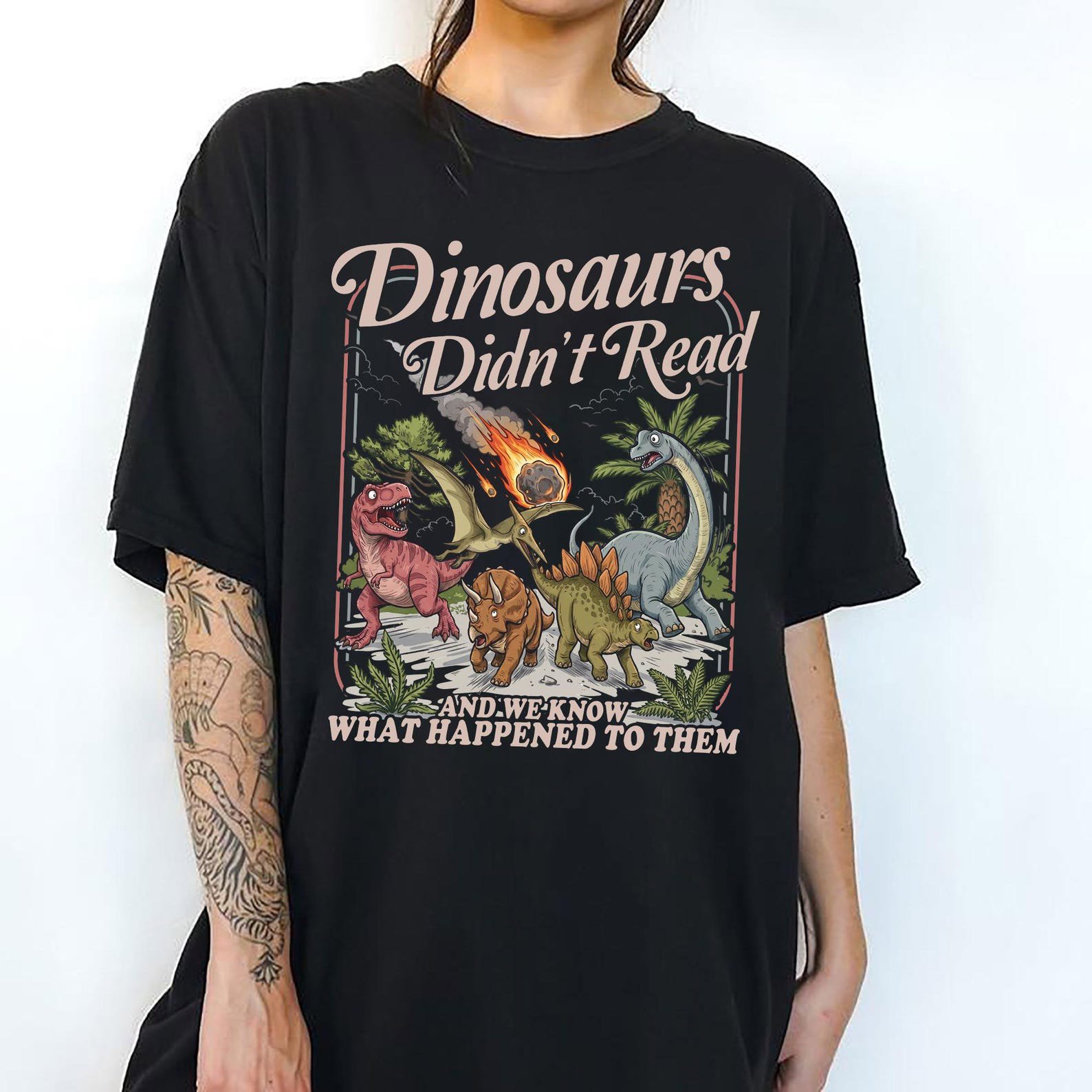 Funny Teacher Shirt Dinosaurs Didn’t Read Tee, Reading Teacher Shirt, Librarian Gift, Classroom Humor Tee 8