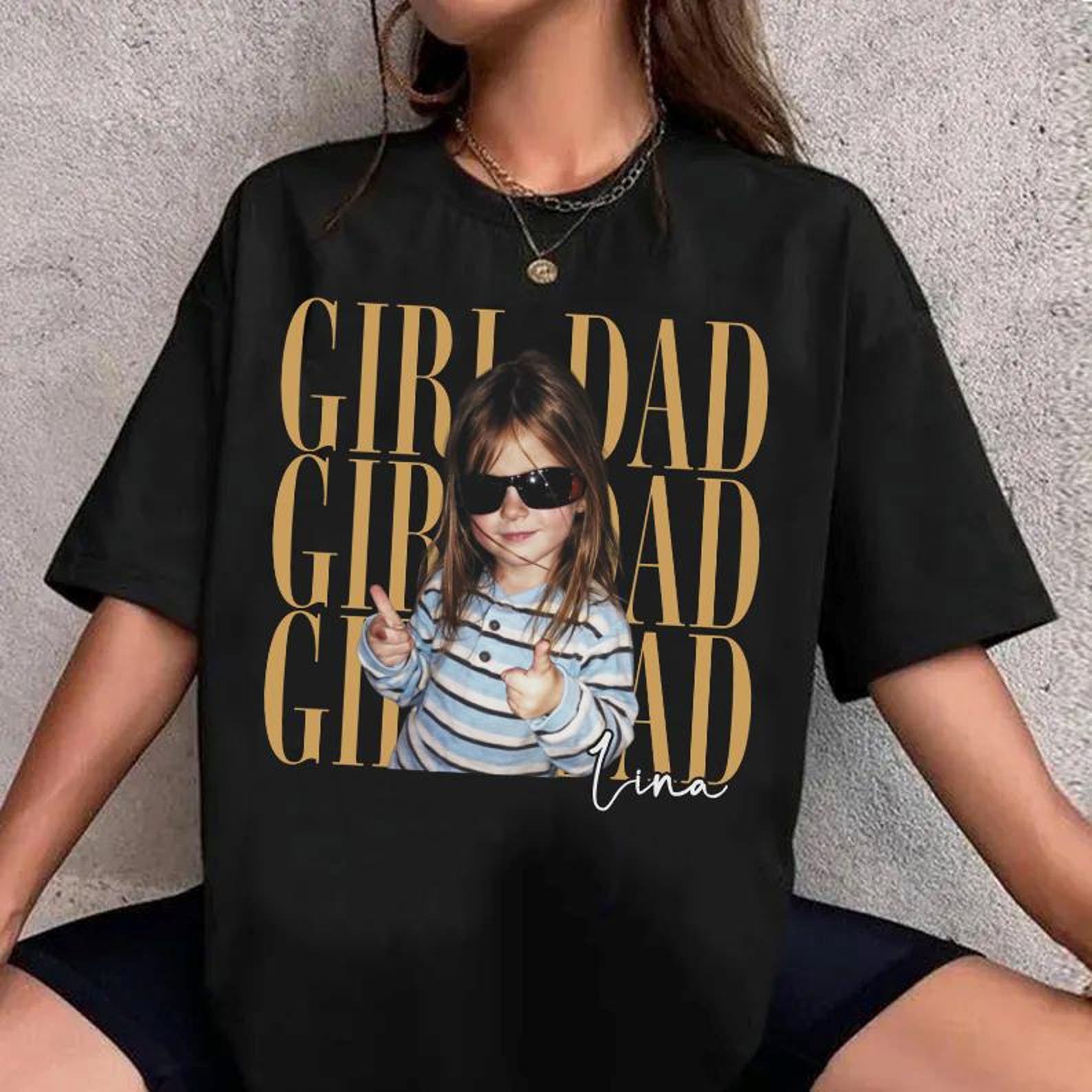 Custom Girl Dad Photo Shirt, Personalized Dad Daughter Tee, Vintage Picture Shirt, Father’s Day Gift for Dad 1