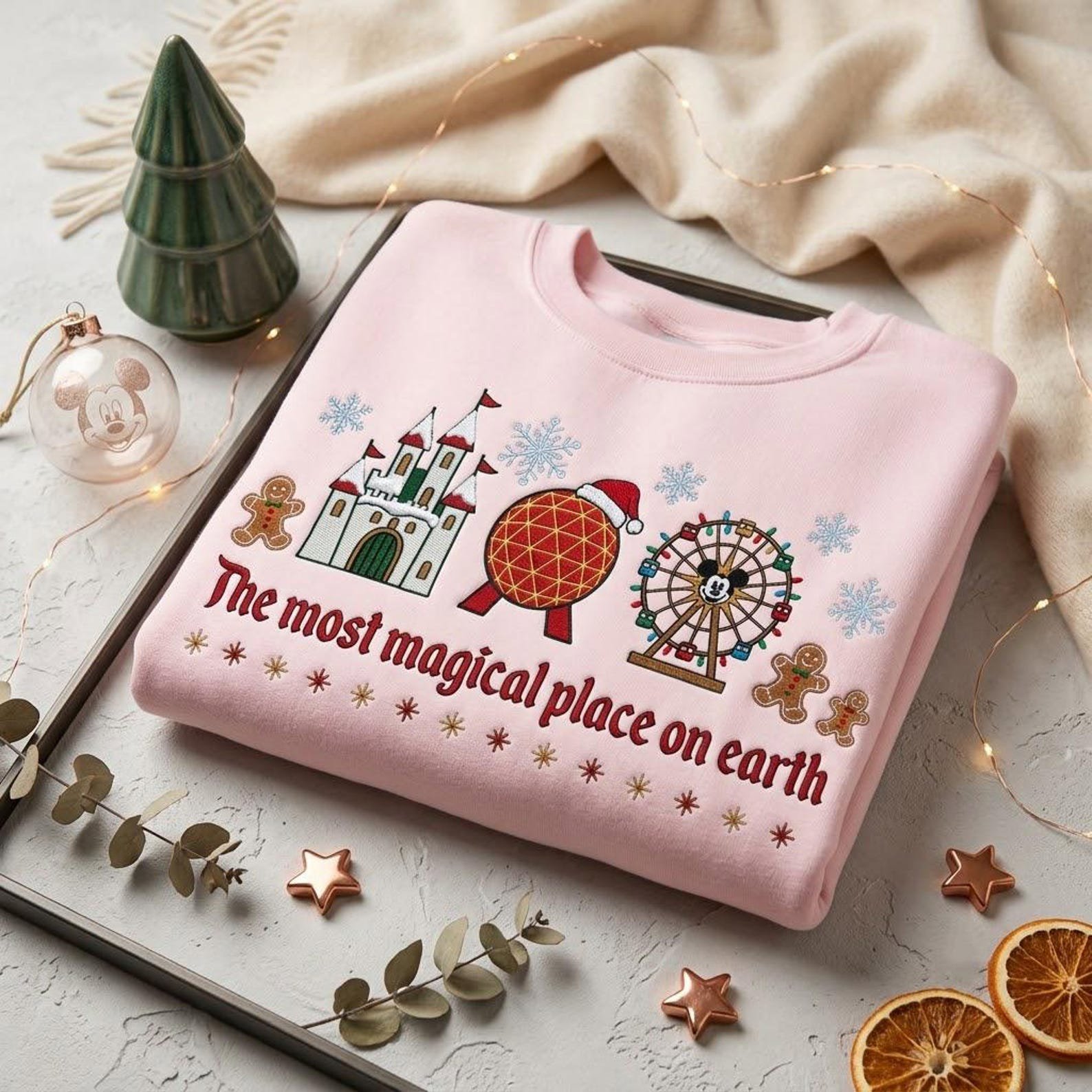 Most Magical Place Embroidered Sweatshirt, Christmas Theme Park Crewneck, Holiday Castle Gingerbread Shirt, Winter Vacation Gift 3