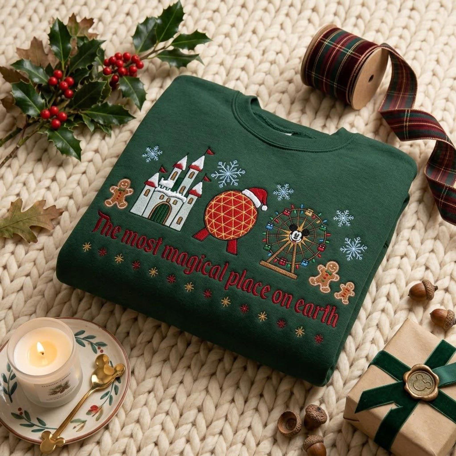 Most Magical Place Embroidered Sweatshirt, Christmas Theme Park Crewneck, Holiday Castle Gingerbread Shirt, Winter Vacation Gift 2