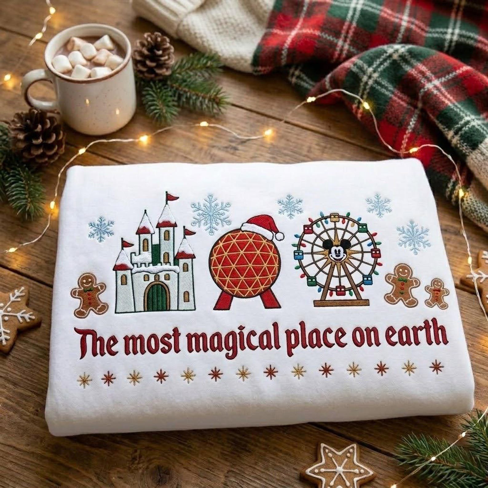 Most Magical Place Embroidered Sweatshirt, Christmas Theme Park Crewneck, Holiday Castle Gingerbread Shirt, Winter Vacation Gift 4