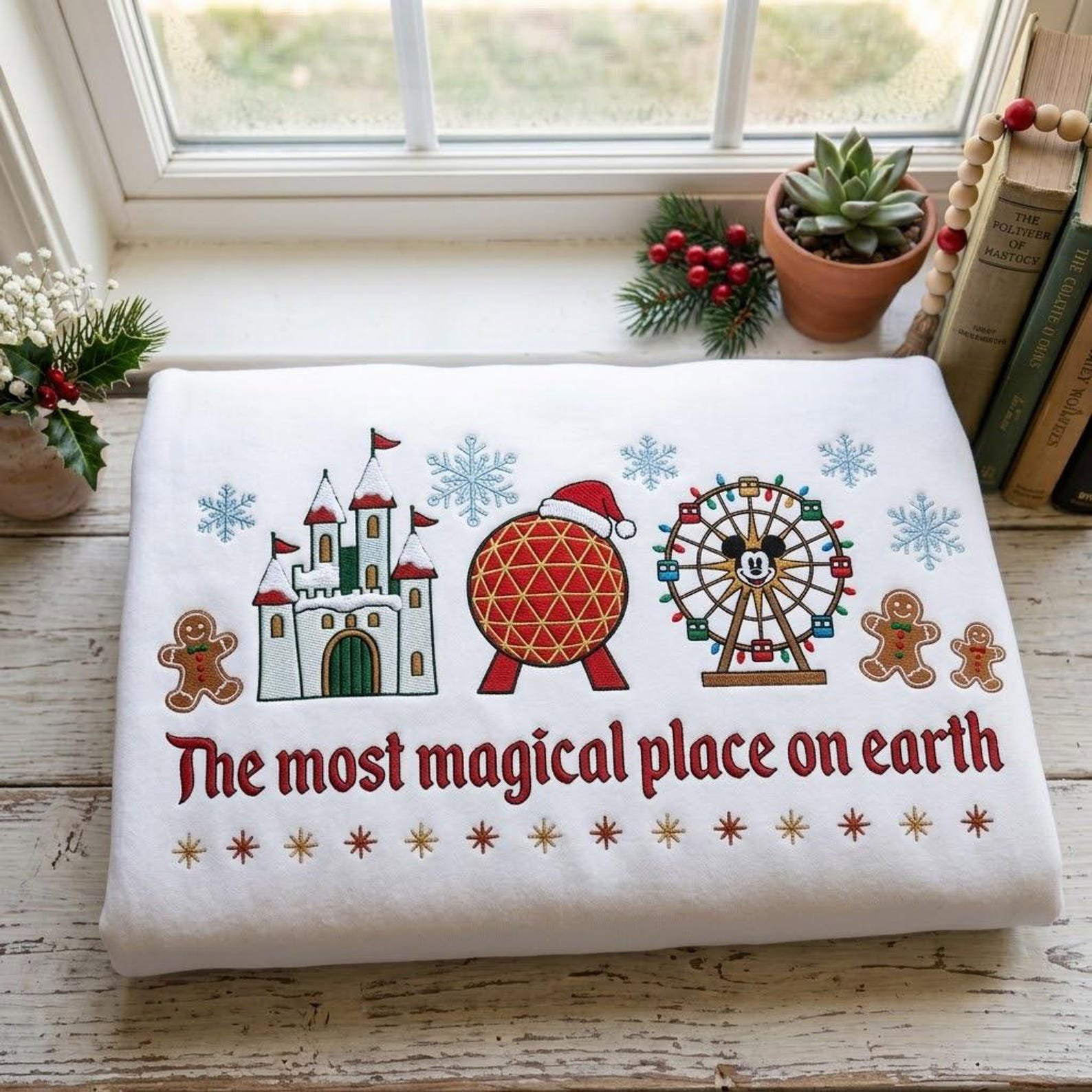 Most Magical Place Embroidered Sweatshirt, Christmas Theme Park Crewneck, Holiday Castle Gingerbread Shirt, Winter Vacation Gift 5