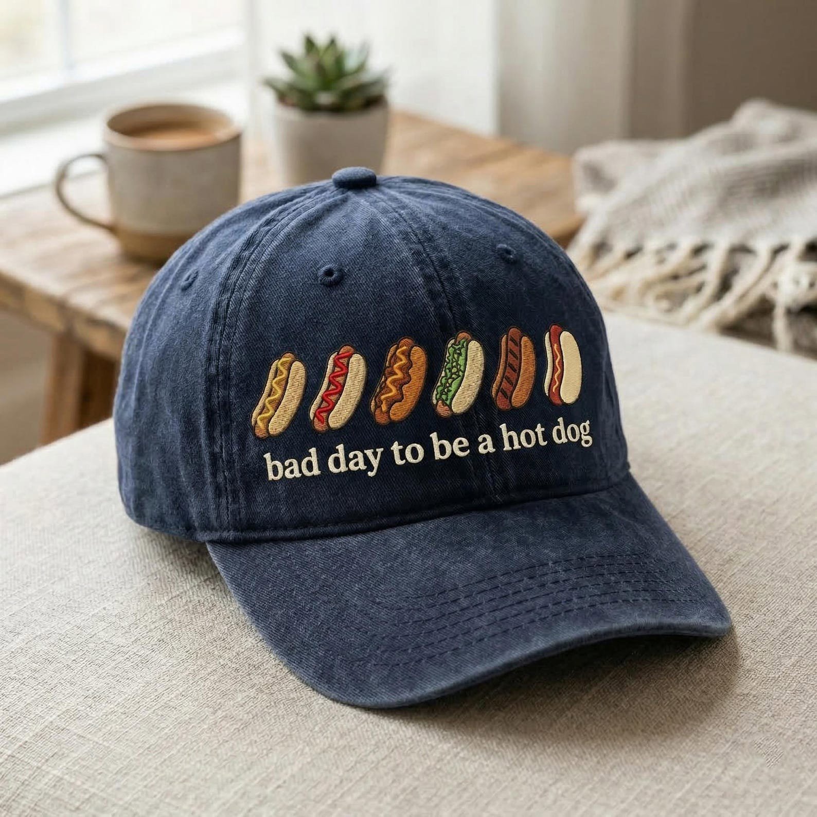 Bad Day to Be a Hotdog Embroidered Baseball Cap, Humor Hat, Funny Retro Hotdog Hat, Women's 4th of July Hat, Memorial Day Hat, Labor Day Cap 2