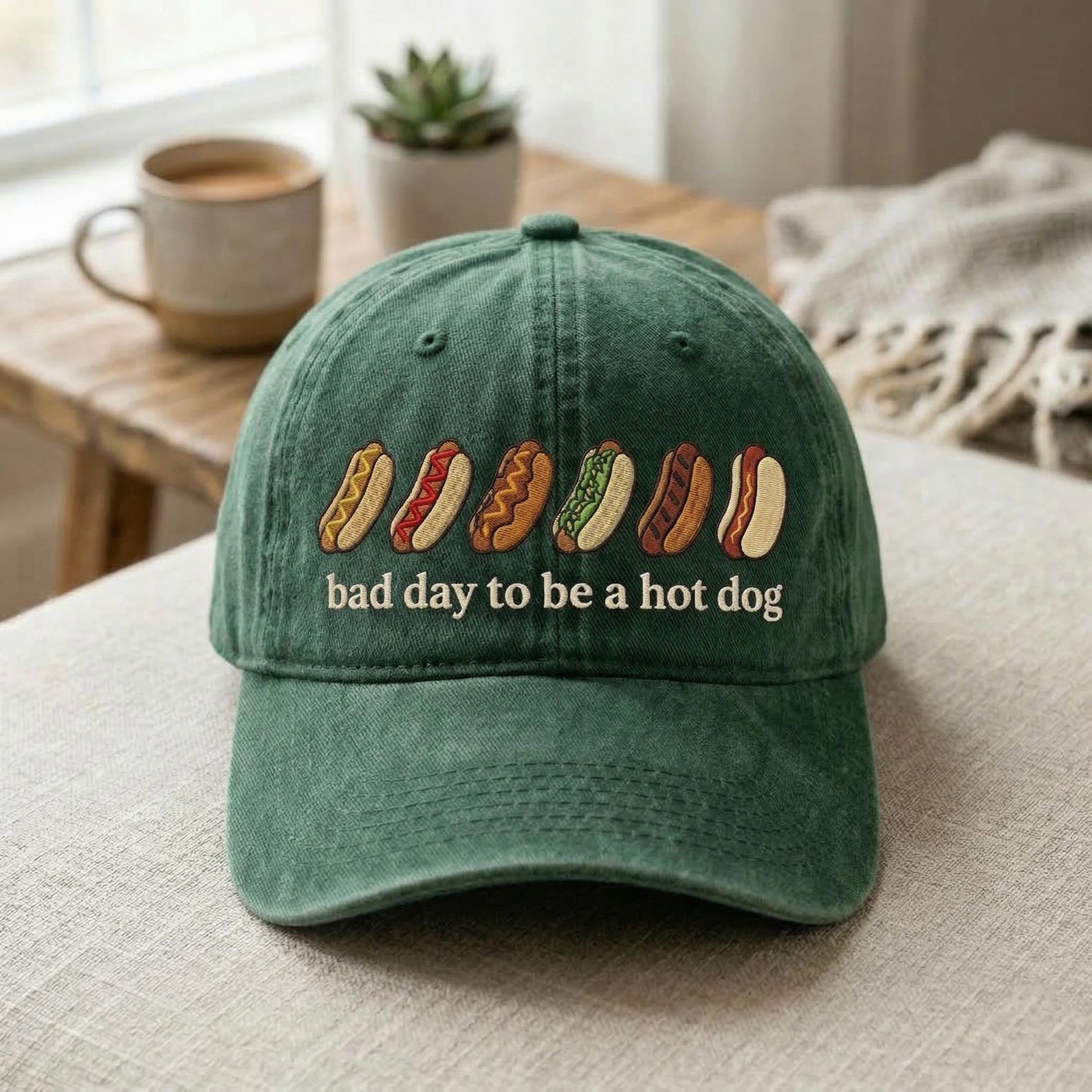 Bad Day to Be a Hotdog Embroidered Baseball Cap, Humor Hat, Funny Retro Hotdog Hat, Women's 4th of July Hat, Memorial Day Hat, Labor Day Cap 3