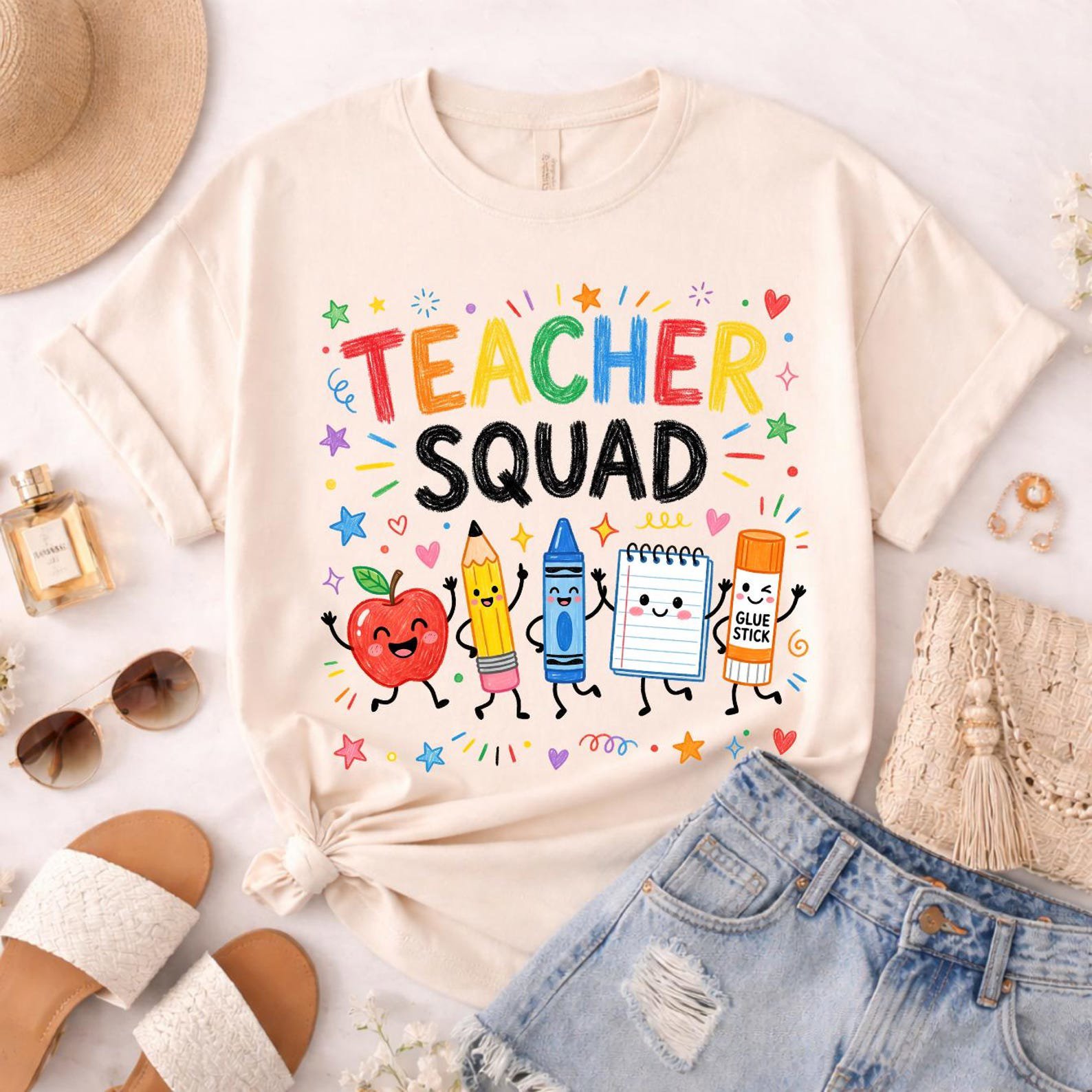Cute Teacher Squad Shirts, Matching School Staff Tees, Colorful Back to School Outfits, First Day Team Apparel 2
