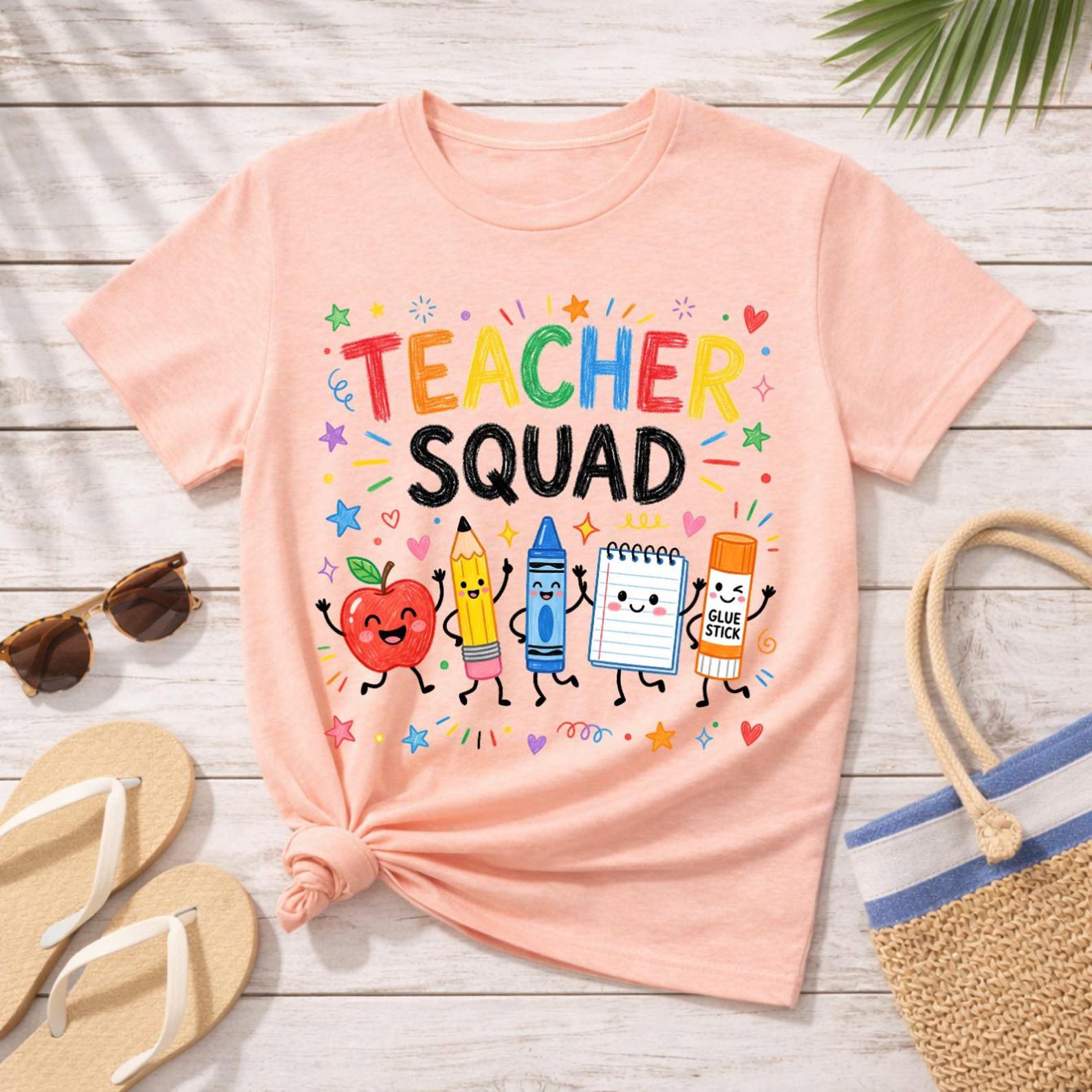 Cute Teacher Squad Shirts, Matching School Staff Tees, Colorful Back to School Outfits, First Day Team Apparel 5