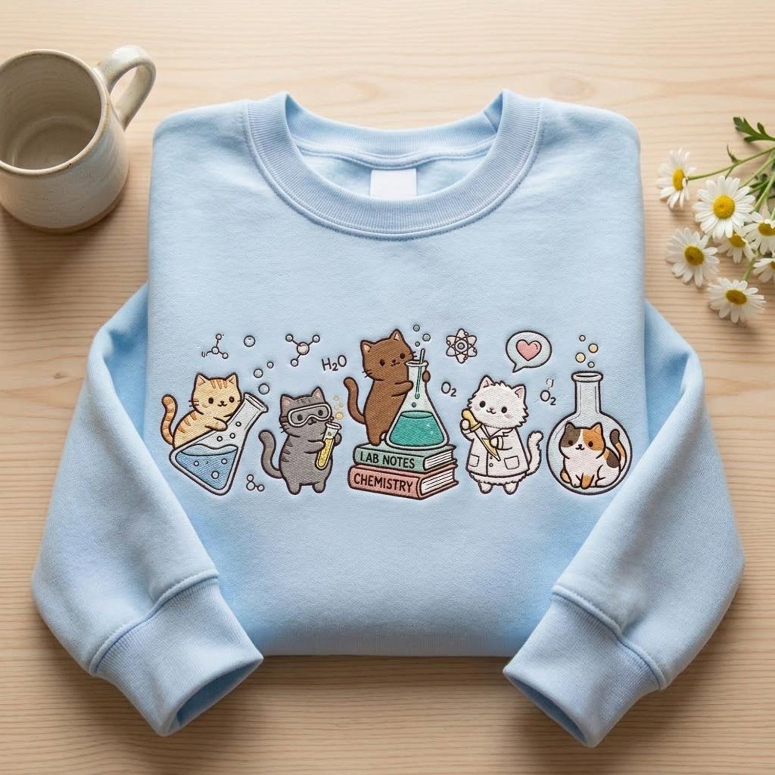 Chemistry Cats Embroidered Sweatshirt, Funny Science Teacher Shirt, Funny Laboratory Cat Shirt, Cat Lover Tee, STEM Student Gift Shirt 3