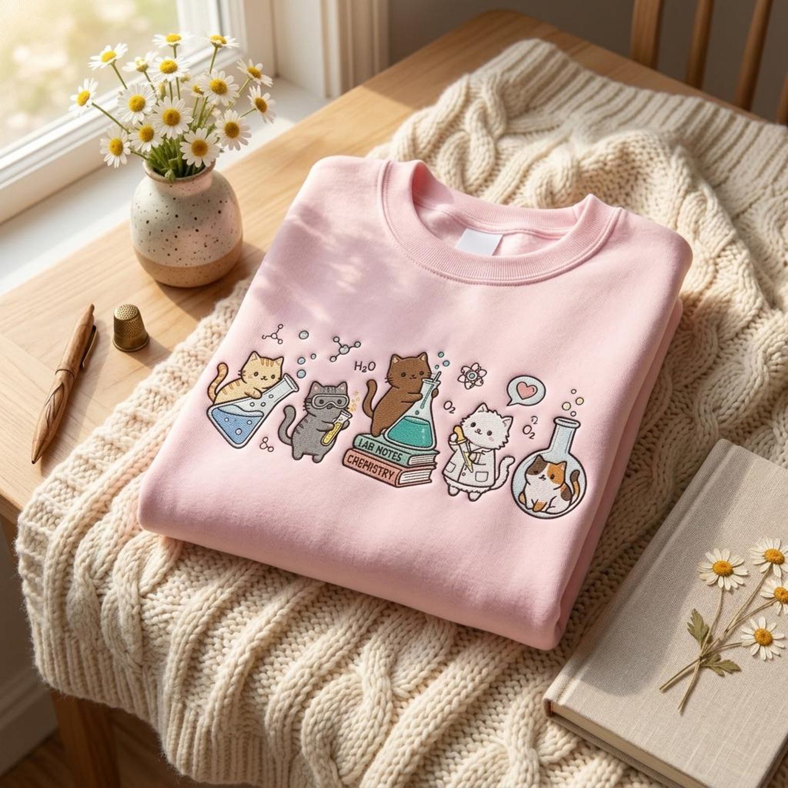 Chemistry Cats Embroidered Sweatshirt, Funny Science Teacher Shirt, Funny Laboratory Cat Shirt, Cat Lover Tee, STEM Student Gift Shirt 2