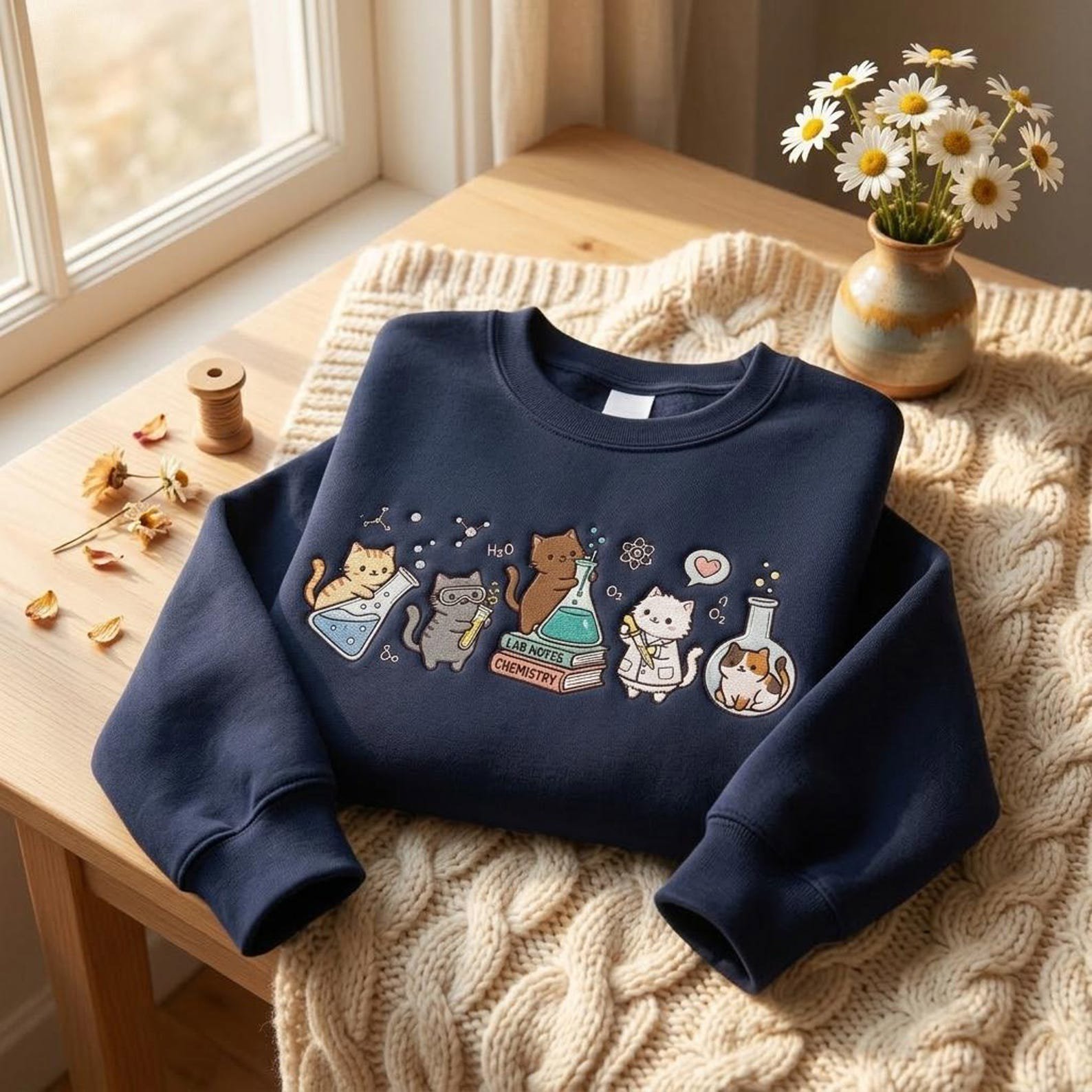 Chemistry Cats Embroidered Sweatshirt, Funny Science Teacher Shirt, Funny Laboratory Cat Shirt, Cat Lover Tee, STEM Student Gift Shirt 1