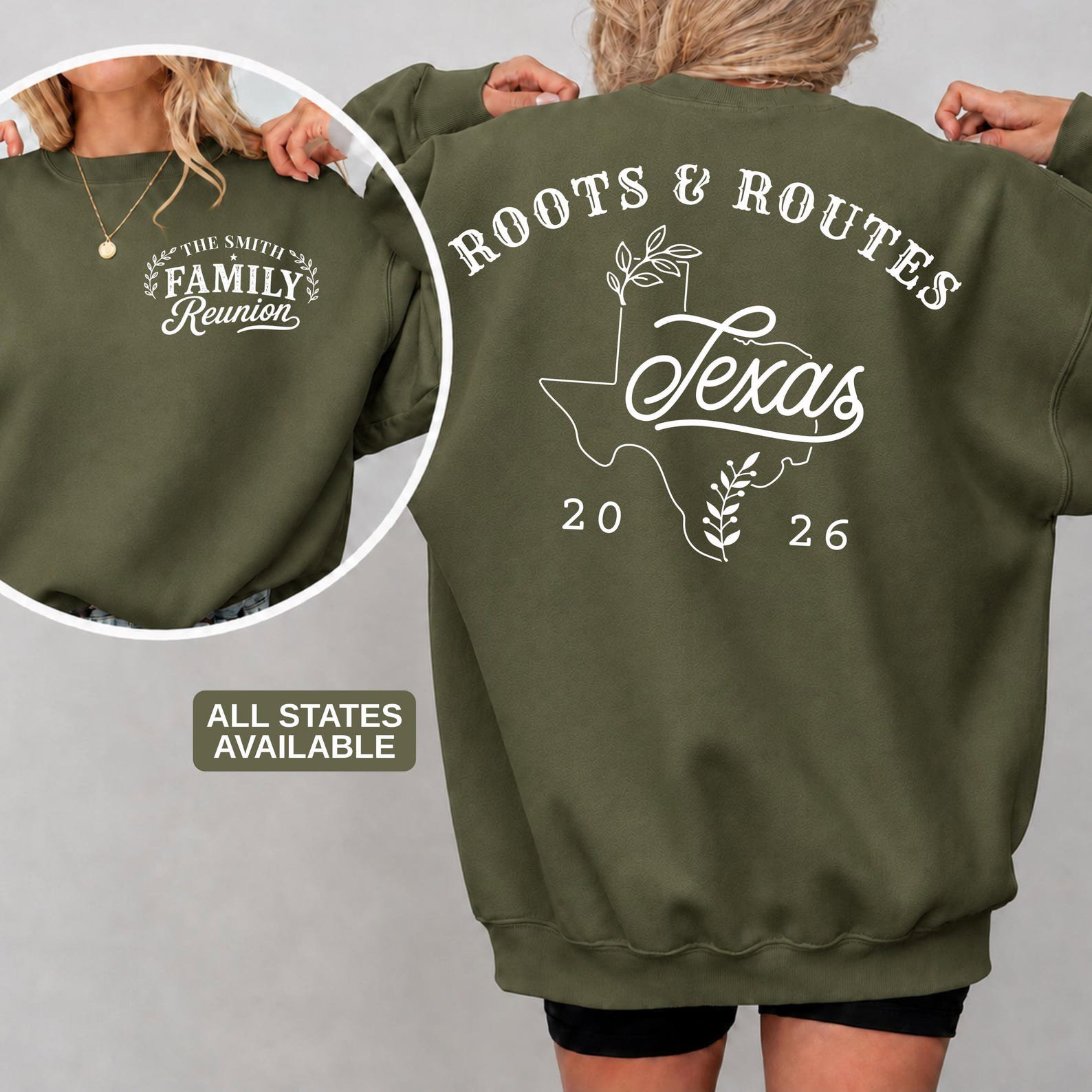 Custom Family Reunion Sweatshirt, Personalized State Roots Routes Matching Group Vacation Outfir 1
