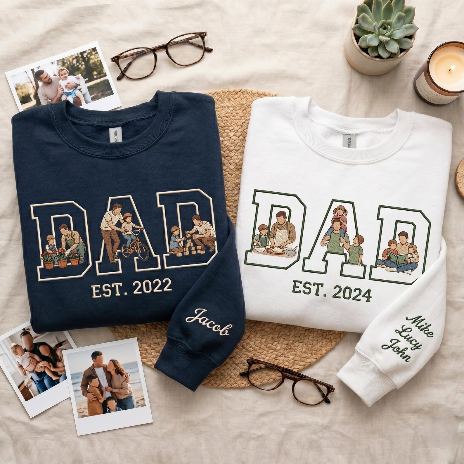 Custom Embroidered Dad with Photo Sweatshirt, Embroidered Faceless Portrait Shirt, Dad Gift Idea, Custom Father's Day Gift 2