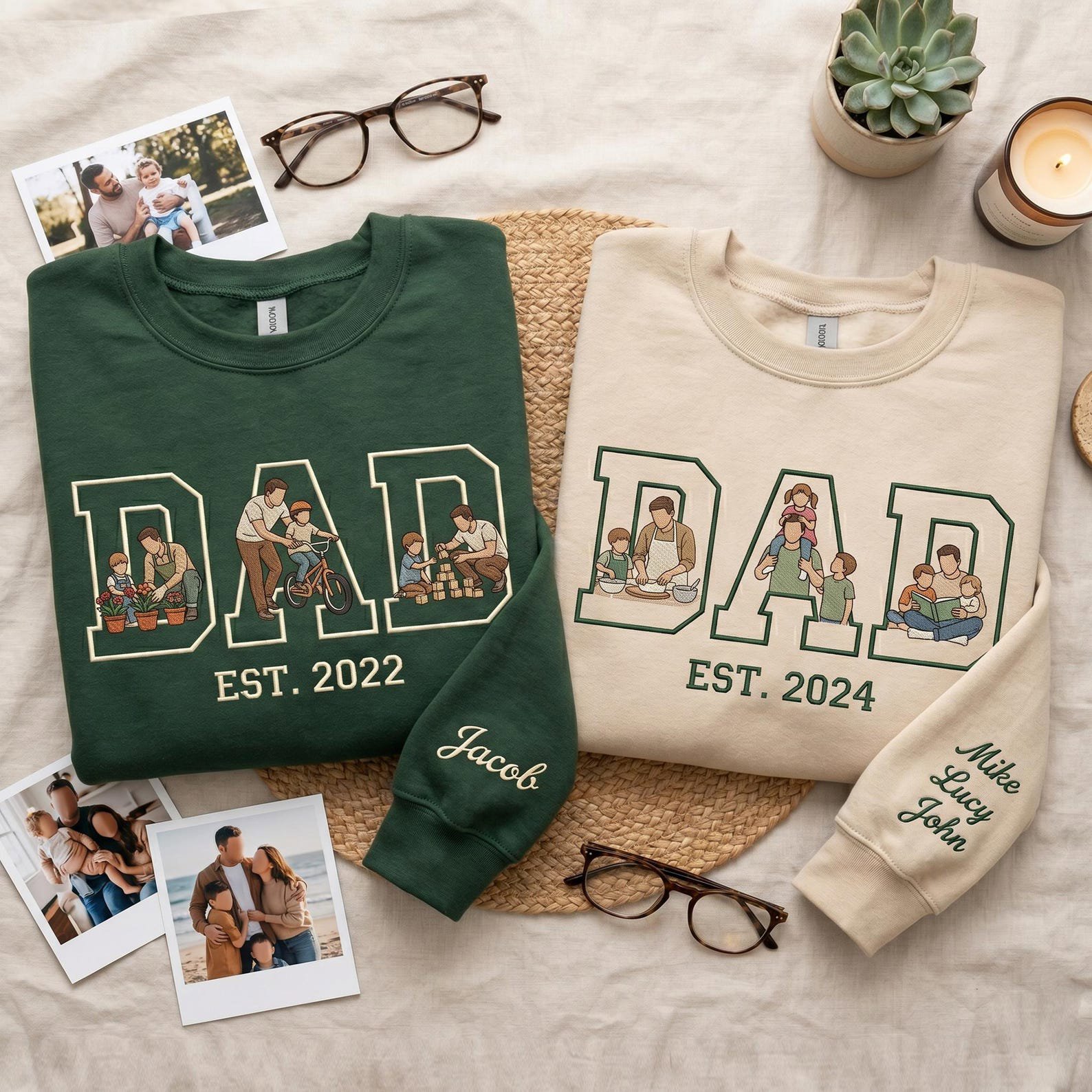 Custom Embroidered Dad with Photo Sweatshirt, Embroidered Faceless Portrait Shirt, Dad Gift Idea, Custom Father's Day Gift 1