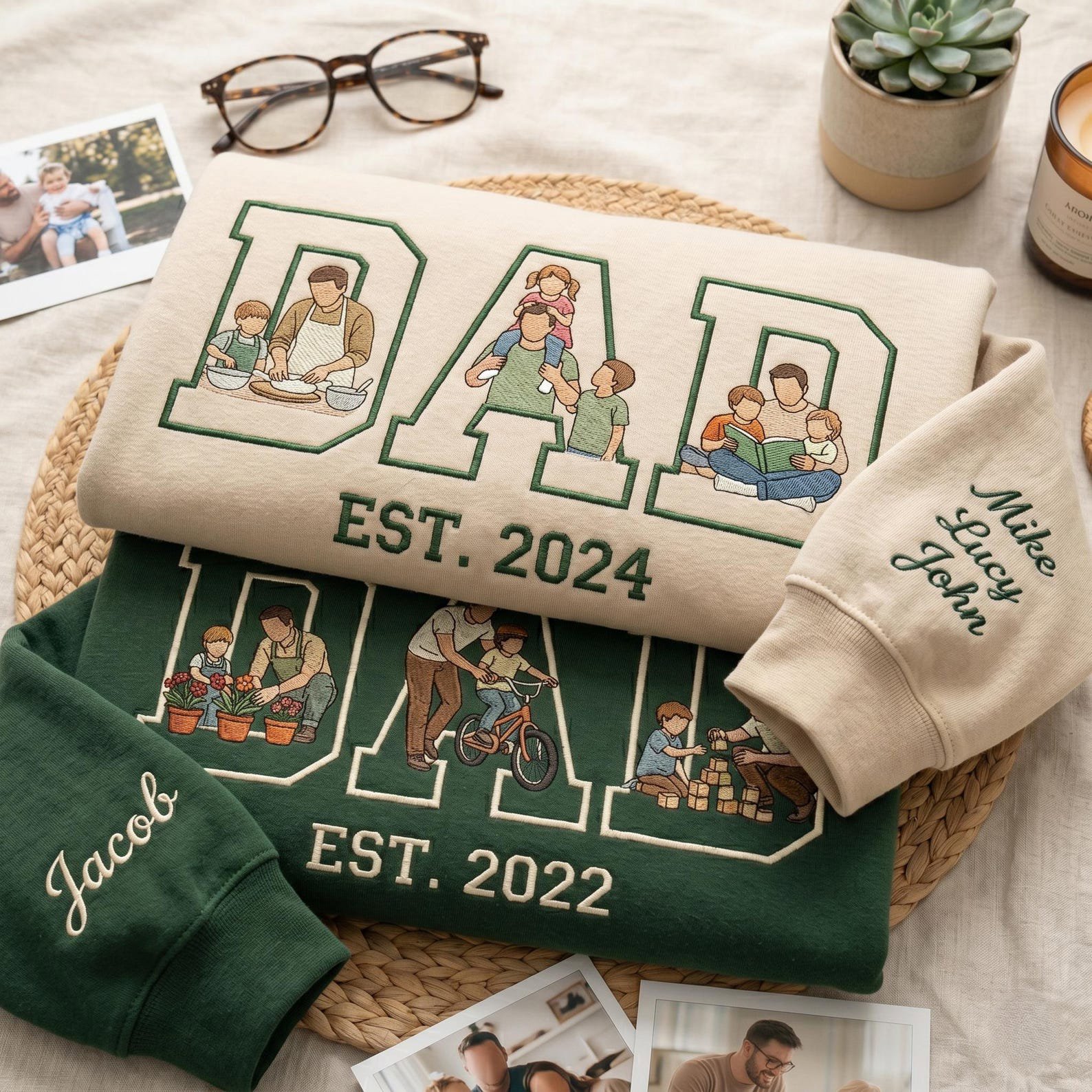 Custom Embroidered Dad with Photo Sweatshirt, Embroidered Faceless Portrait Shirt, Dad Gift Idea, Custom Father's Day Gift 4