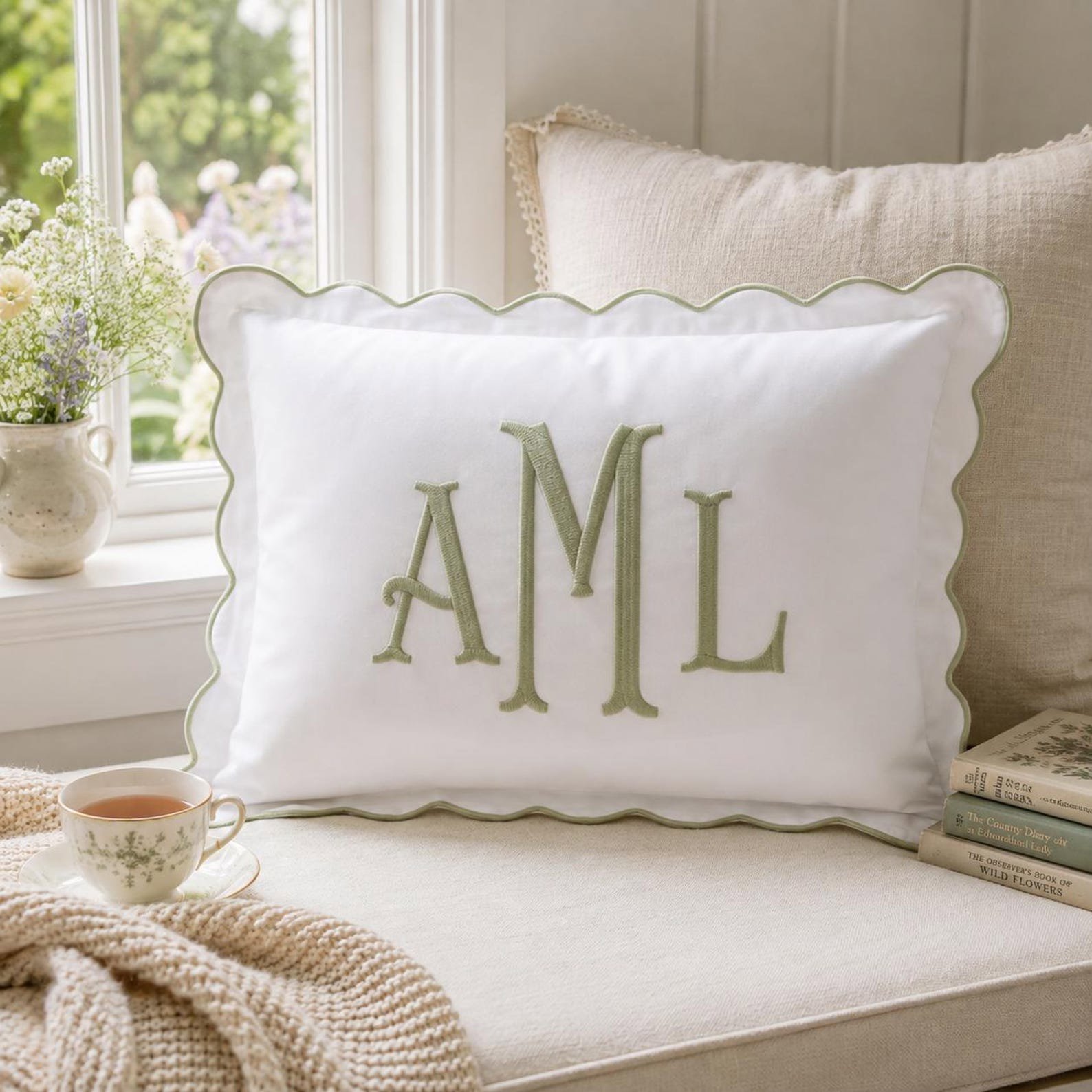Custom Text Embroidered Pillow Cover, Custom Monogram Pillow Cover, Nursery Decor Cushion, Baby Room Pillow, Preppy Home Decor Gift 2