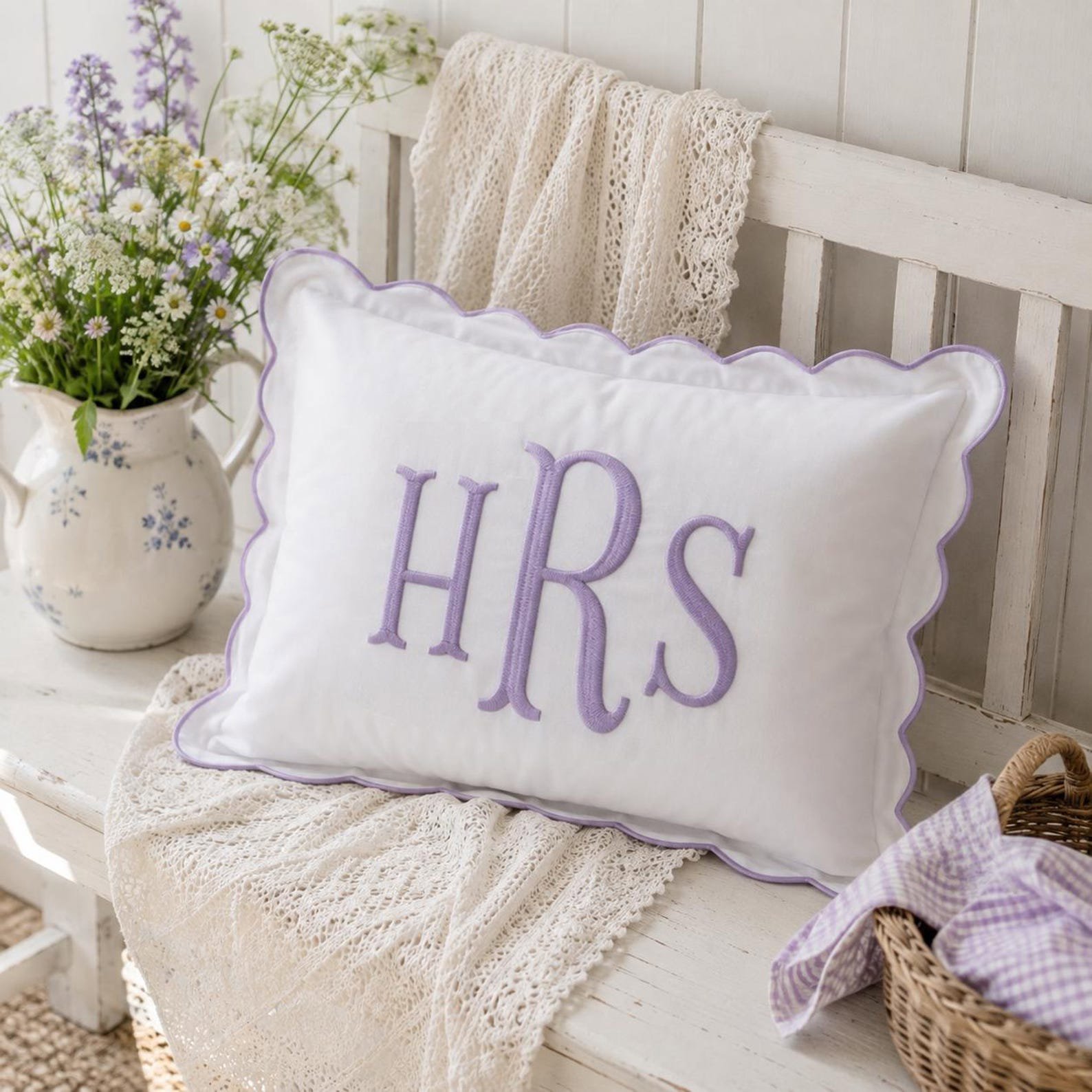 Custom Text Embroidered Pillow Cover, Custom Monogram Pillow Cover, Nursery Decor Cushion, Baby Room Pillow, Preppy Home Decor Gift 1