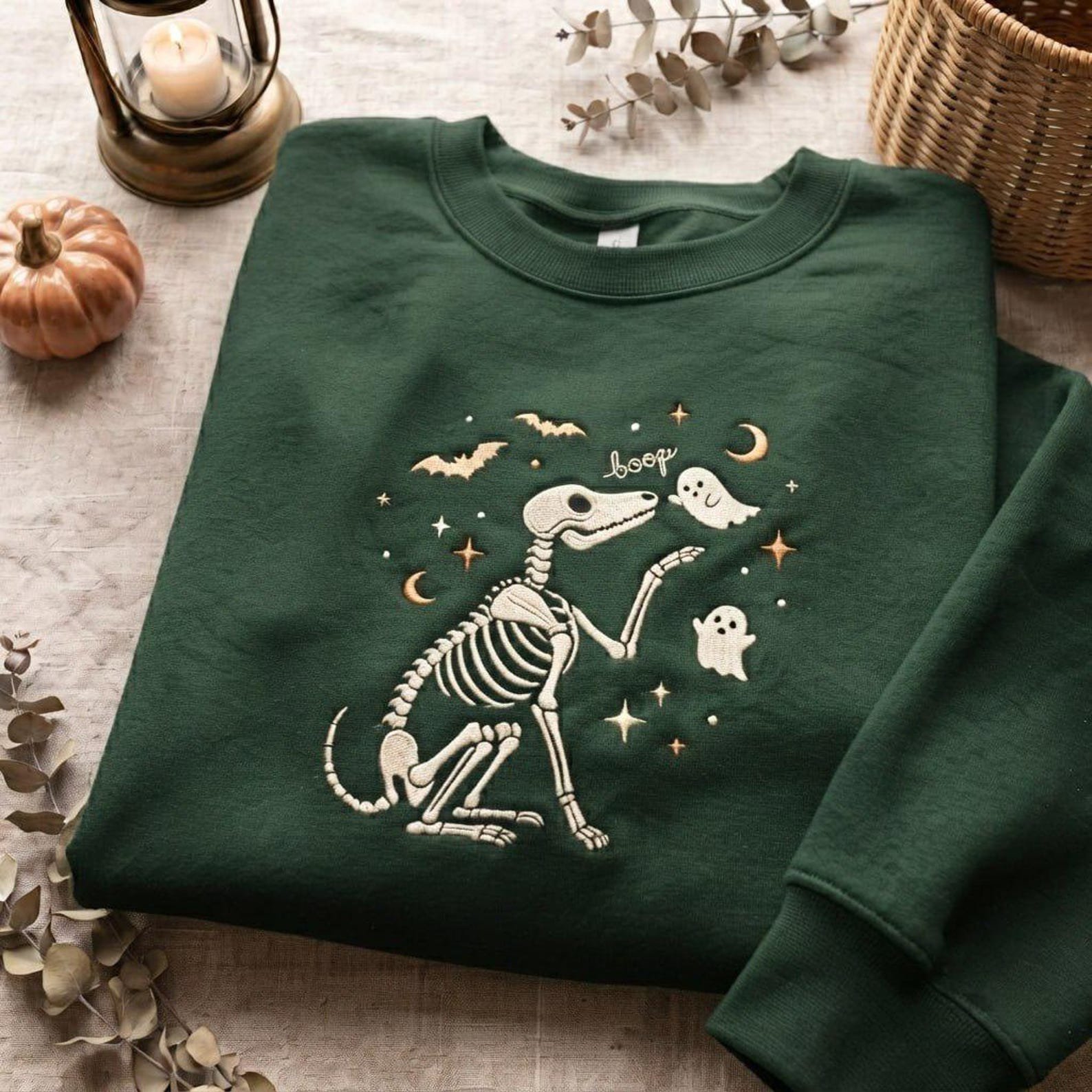 Spooky Dog Skeleton Embroidered Sweatshirt, Cute Ghost Halloween Shirt, Embroidered Boop Dog Shirt, Cozy Fall Spooky Season Gift Idea 3