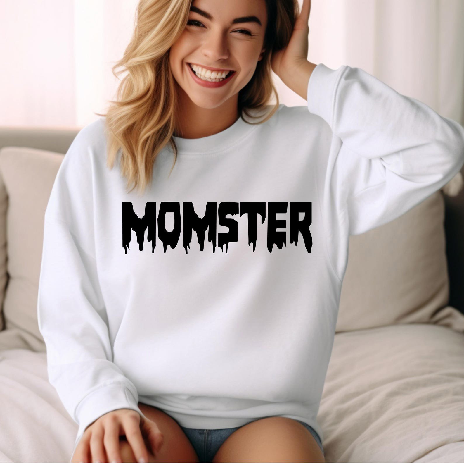 Funny Momster Halloween Sweatshirt, Spooky Dripping Font Graphic Shirt For Mothers, New Mom Outfit 1
