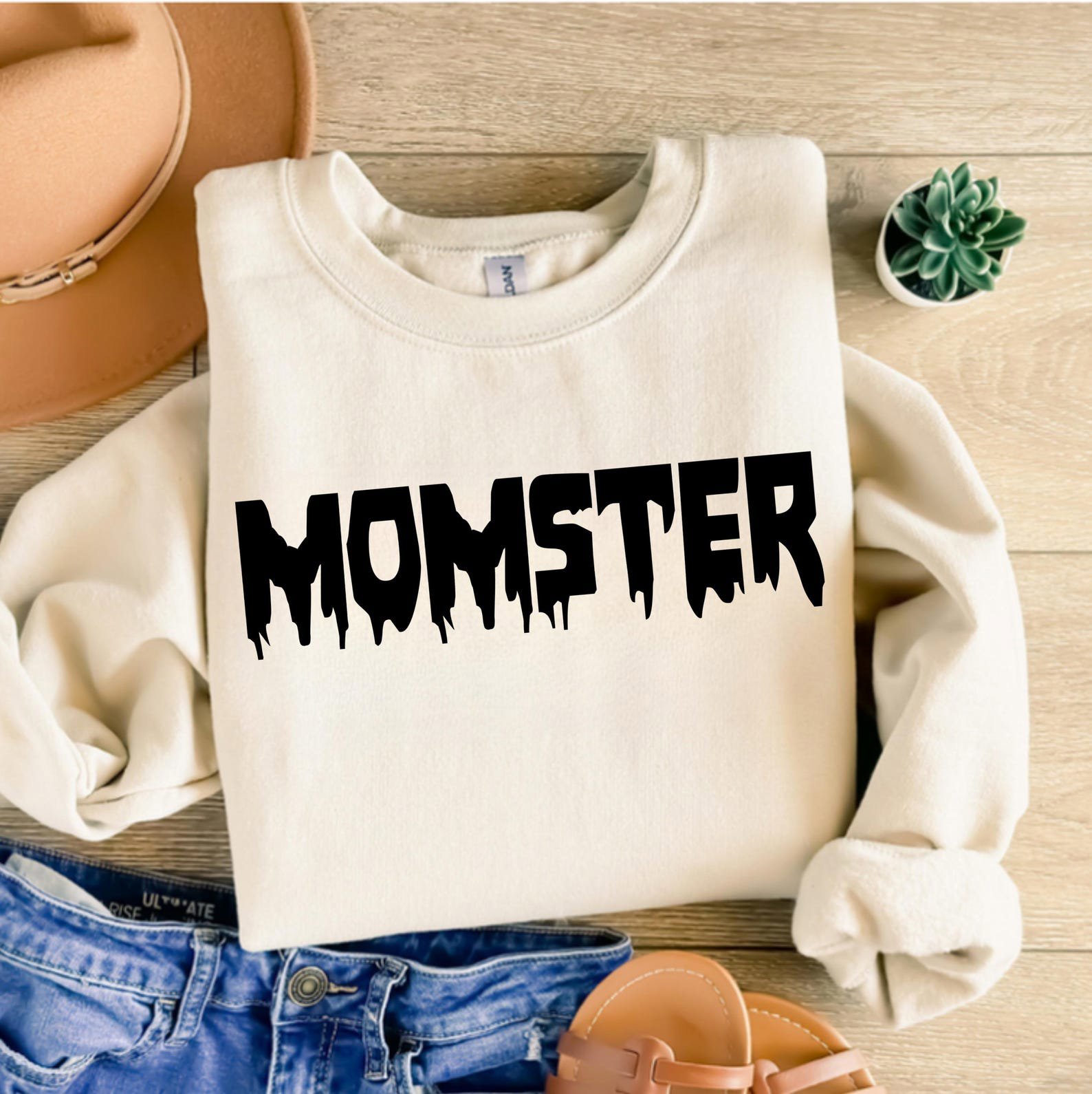 Funny Momster Halloween Sweatshirt, Spooky Dripping Font Graphic Shirt For Mothers, New Mom Outfit 2