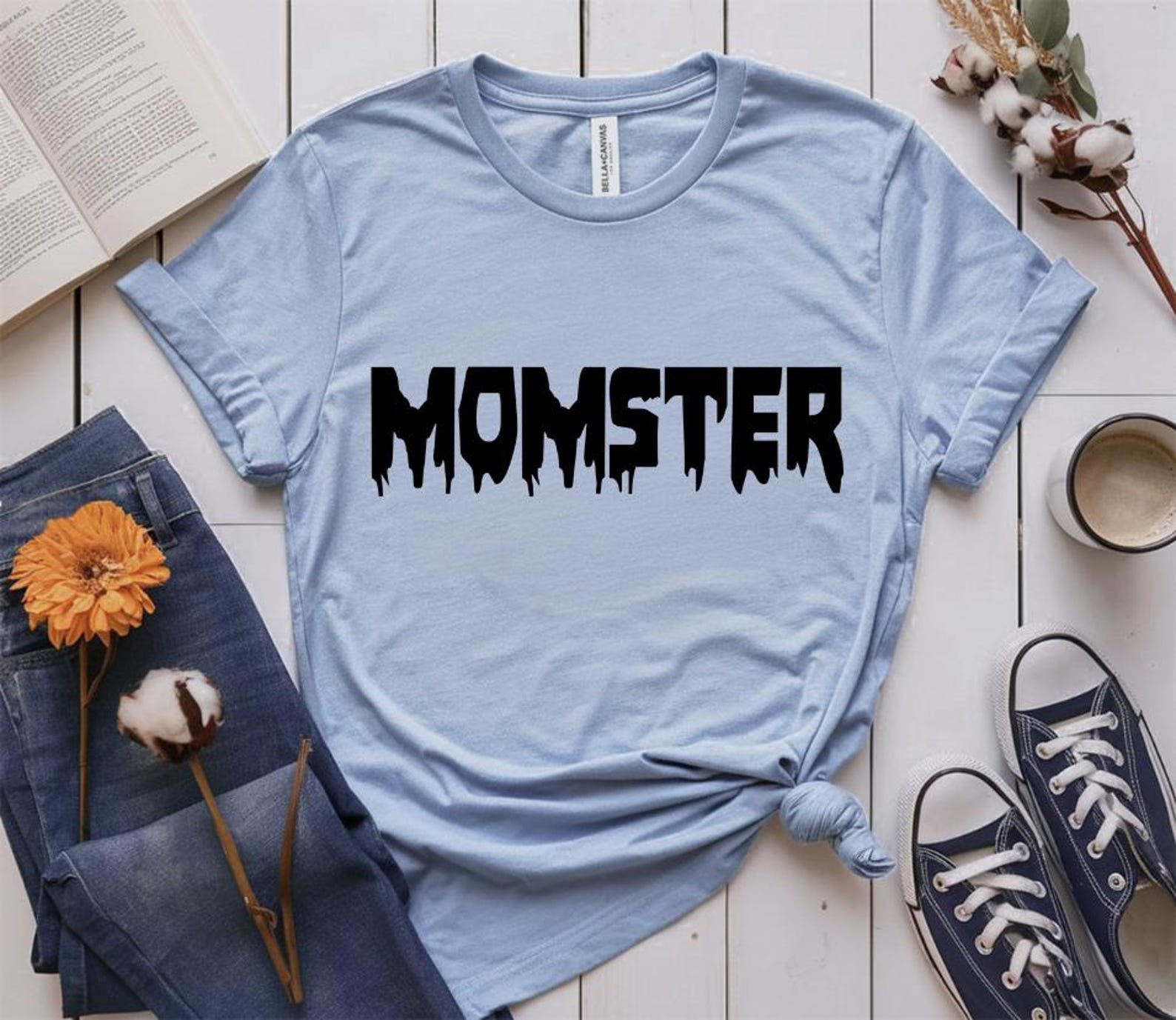 Funny Momster Halloween Sweatshirt, Spooky Dripping Font Graphic Shirt For Mothers, New Mom Outfit 4