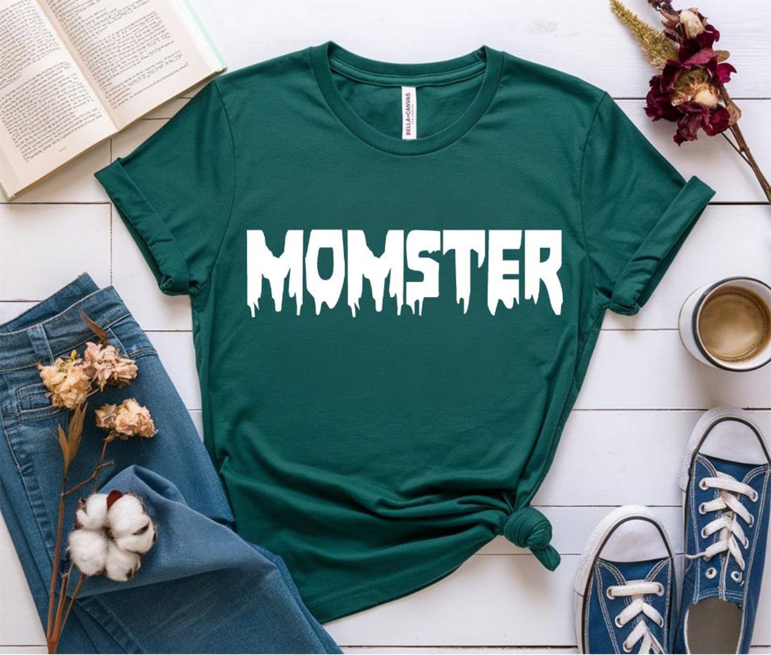 Funny Momster Halloween Sweatshirt, Spooky Dripping Font Graphic Shirt For Mothers, New Mom Outfit 5
