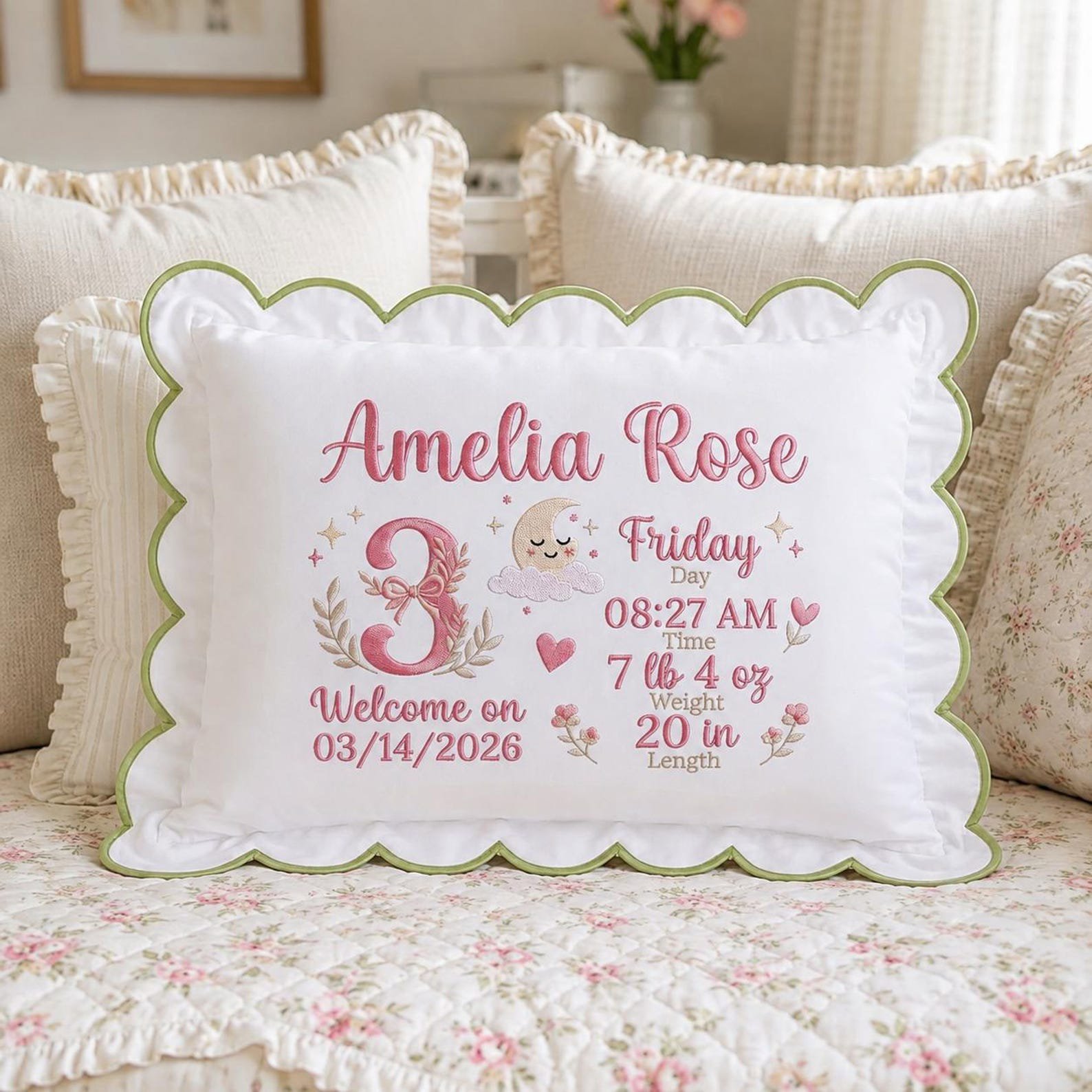 Embroidered Custom Birth Announcement Baby Pillow, Baby Shower Gift, Baby Name Cushion, Newborn Stats Keepsake, Nursery Decor 2