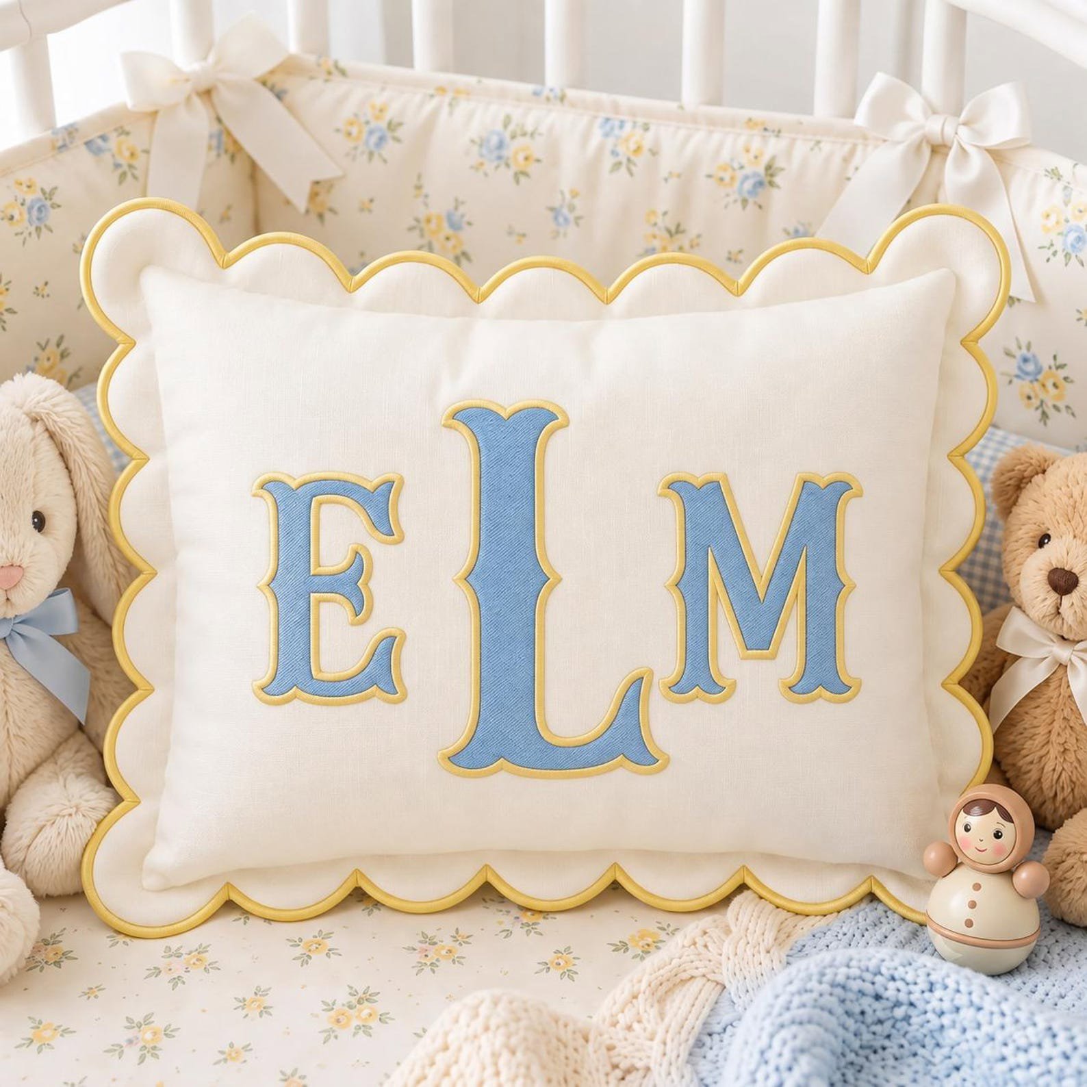 Custom Name Nursery Decor Cushion, Custom Embroidered Monogram Pillowcases, Baby Room Decor, Dorm Room Name Pillow, Slumber Party Gift 3
