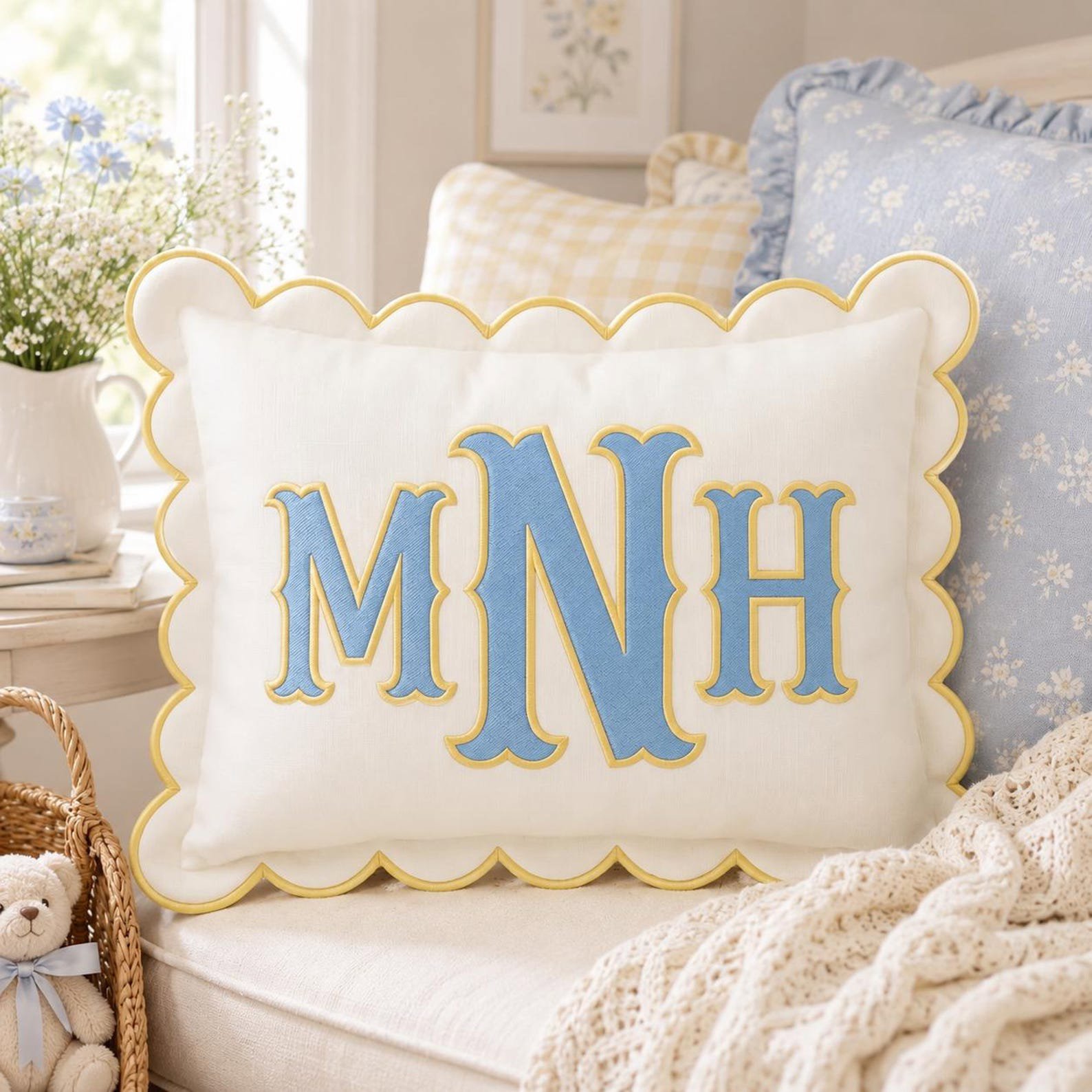 Custom Embroidered Monogram Pillowcases, Custom Name Nursery Decor Cushion, Baby Room Decor, Dorm Room Name Pillow, Slumber Party Gift 2