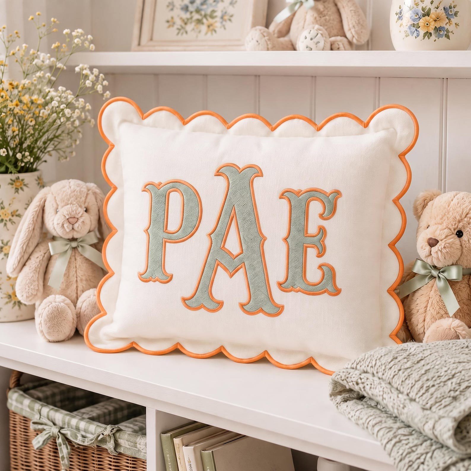 Custom Embroidered Monogram Pillowcases, Custom Name Nursery Decor Cushion, Baby Room Decor, Dorm Room Name Pillow, Slumber Party Gift 3
