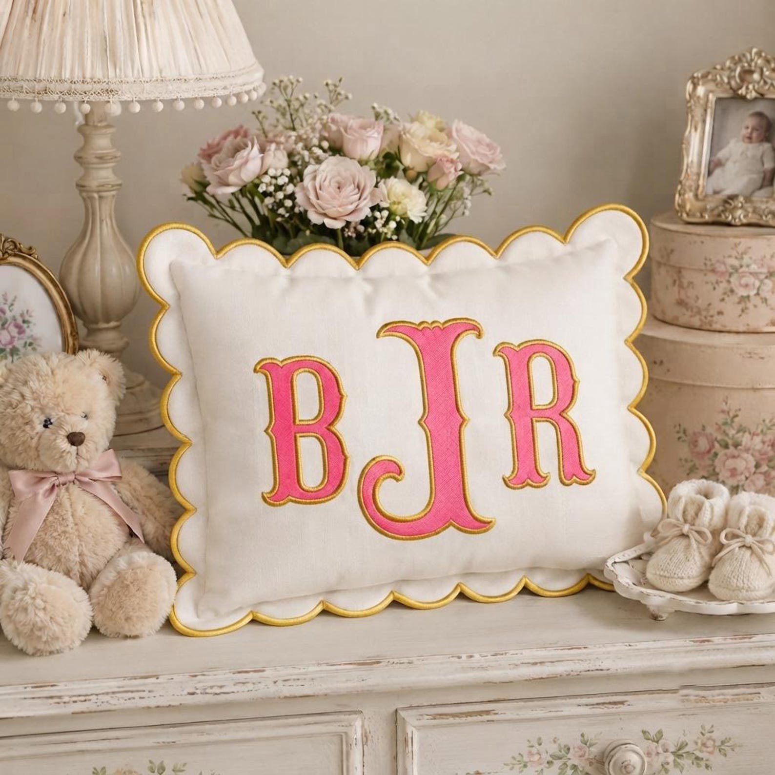 Custom Embroidered Monogram Pillowcases, Custom Name Nursery Decor Cushion, Baby Room Decor, Dorm Room Name Pillow, Slumber Party Gift 4