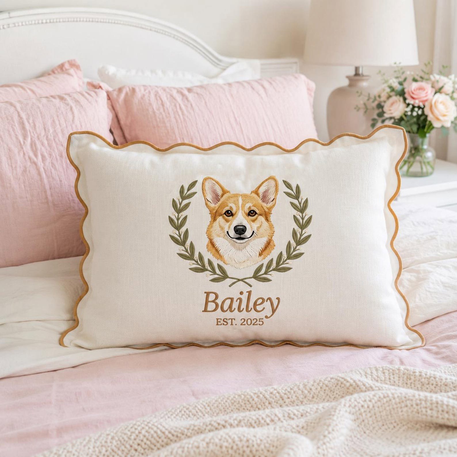Custom Embroidered Pet Portrait Baby Pillow, Corgi Memorial Gift, Pet Lover Keepsake, Custom Name Home Decor Gift, Custom Dog Cushion 1