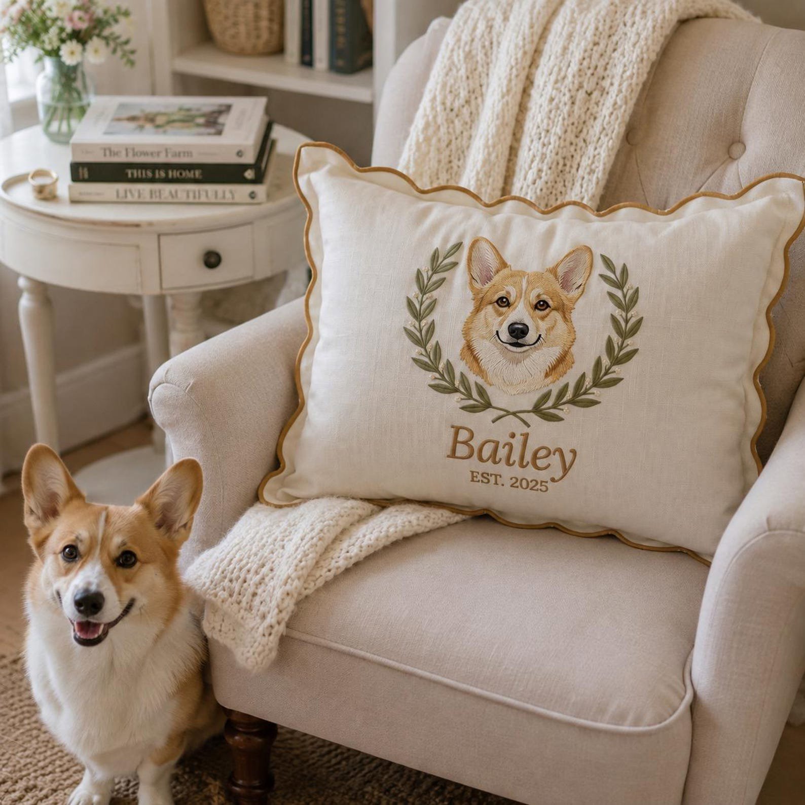 Custom Embroidered Pet Portrait Baby Pillow, Corgi Memorial Gift, Pet Lover Keepsake, Custom Name Home Decor Gift, Custom Dog Cushion 2