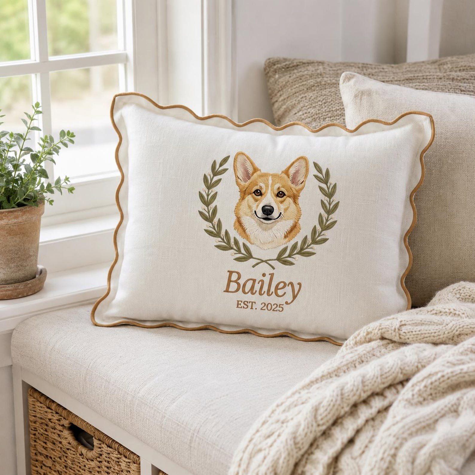 Custom Embroidered Pet Portrait Baby Pillow, Corgi Memorial Gift, Pet Lover Keepsake, Custom Name Home Decor Gift, Custom Dog Cushion 3