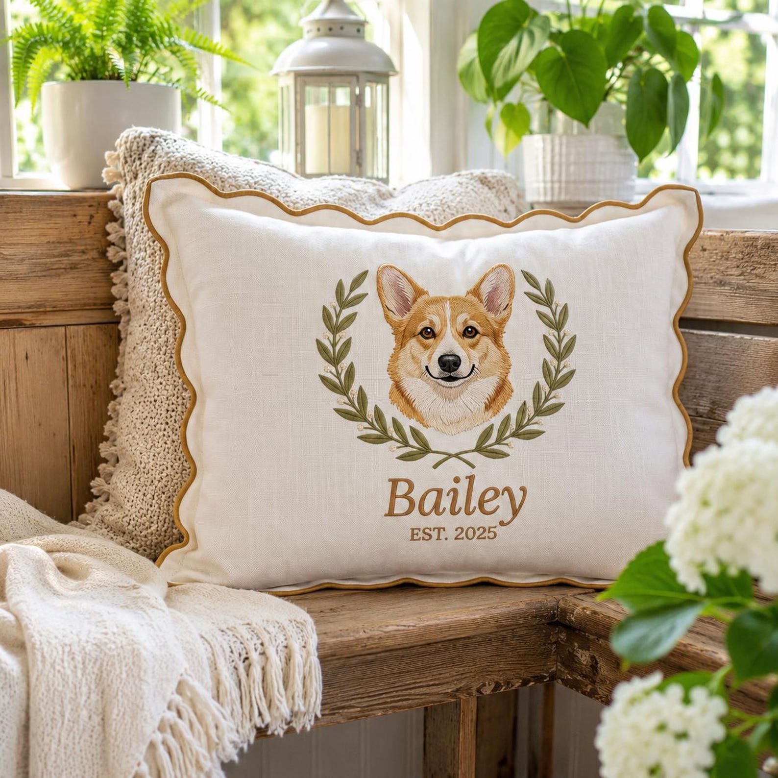 Custom Embroidered Pet Portrait Baby Pillow, Corgi Memorial Gift, Pet Lover Keepsake, Custom Name Home Decor Gift, Custom Dog Cushion 4