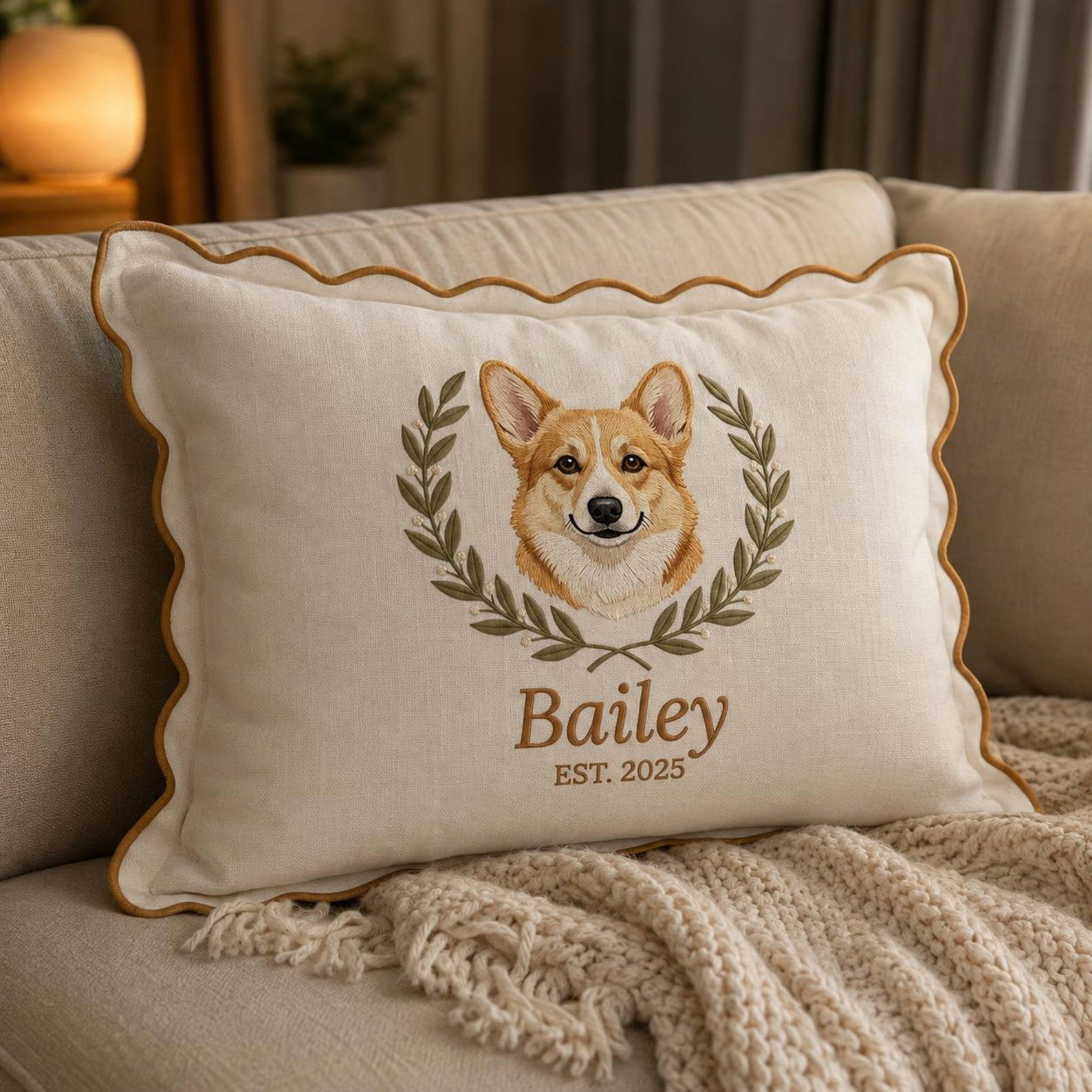 Custom Embroidered Pet Portrait Baby Pillow, Corgi Memorial Gift, Pet Lover Keepsake, Custom Name Home Decor Gift, Custom Dog Cushion 7